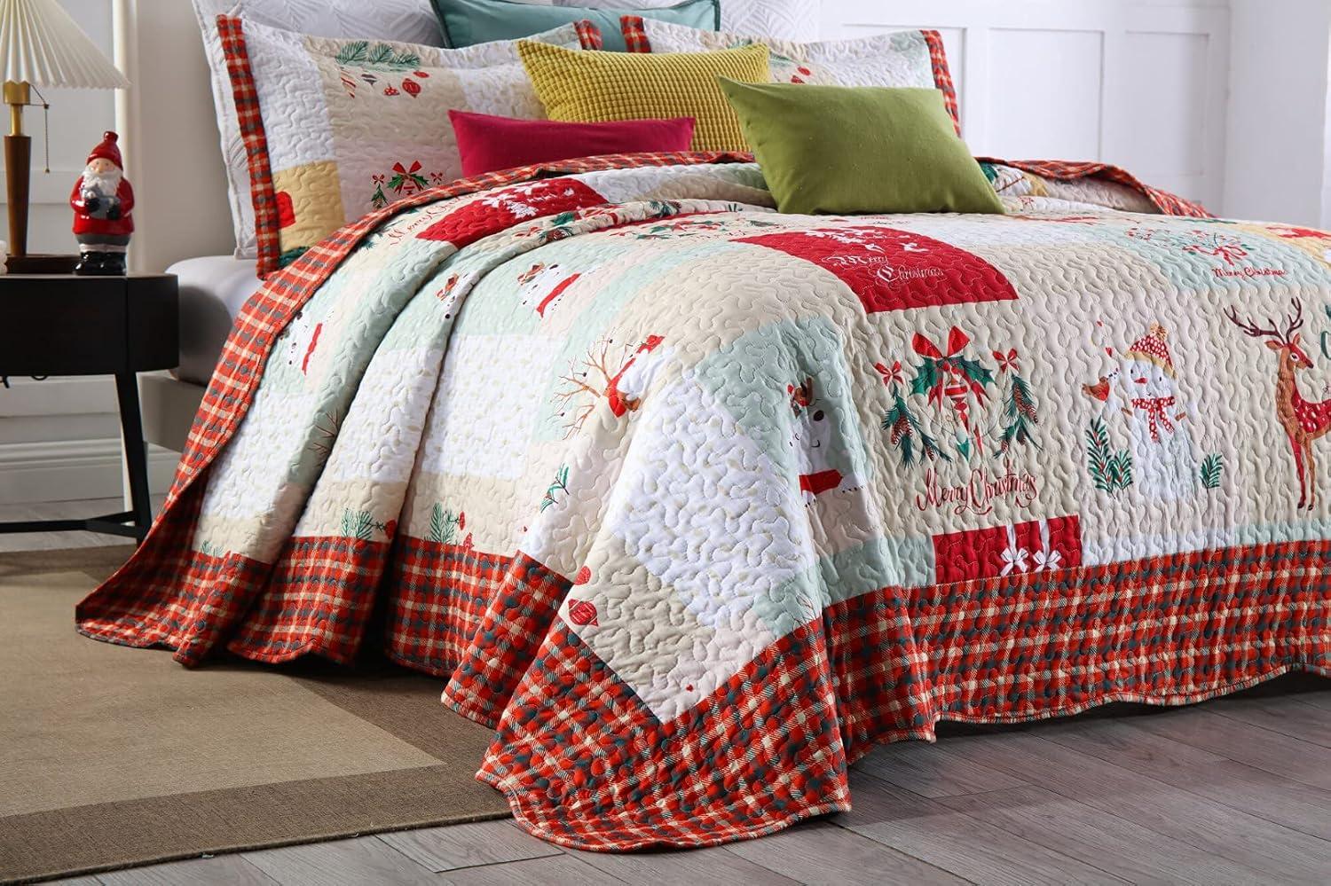 MarCielo Christmas Quilt Set Bedspread Set B022(Queen)