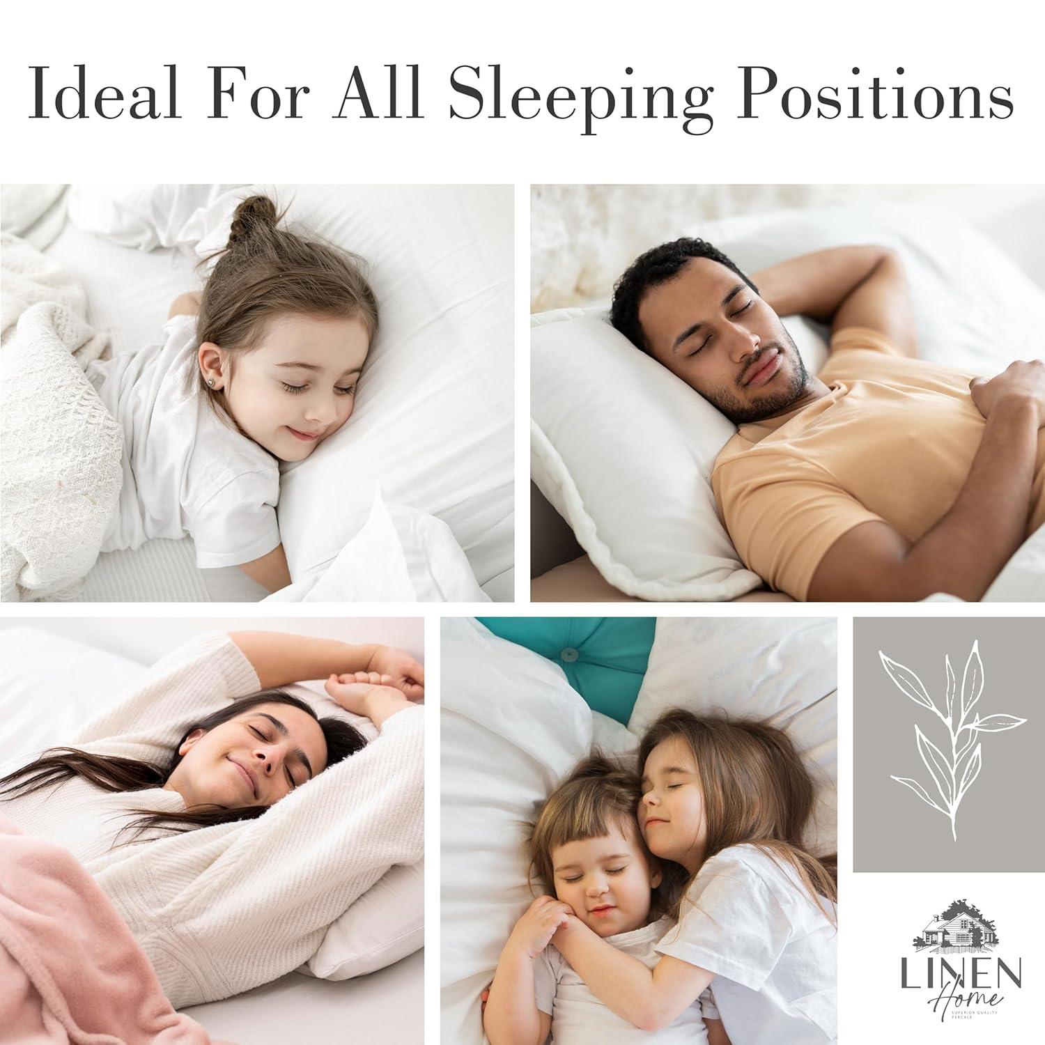 Linen Home Down Alternative Pillows with Grey Piping, Queen Size Pillows Set of 2, Bed Pillows for Side and Back Sleepers, Cooling Pillows for Sleeping, Ideal for Pillowcases Size - 20 X 30 inches