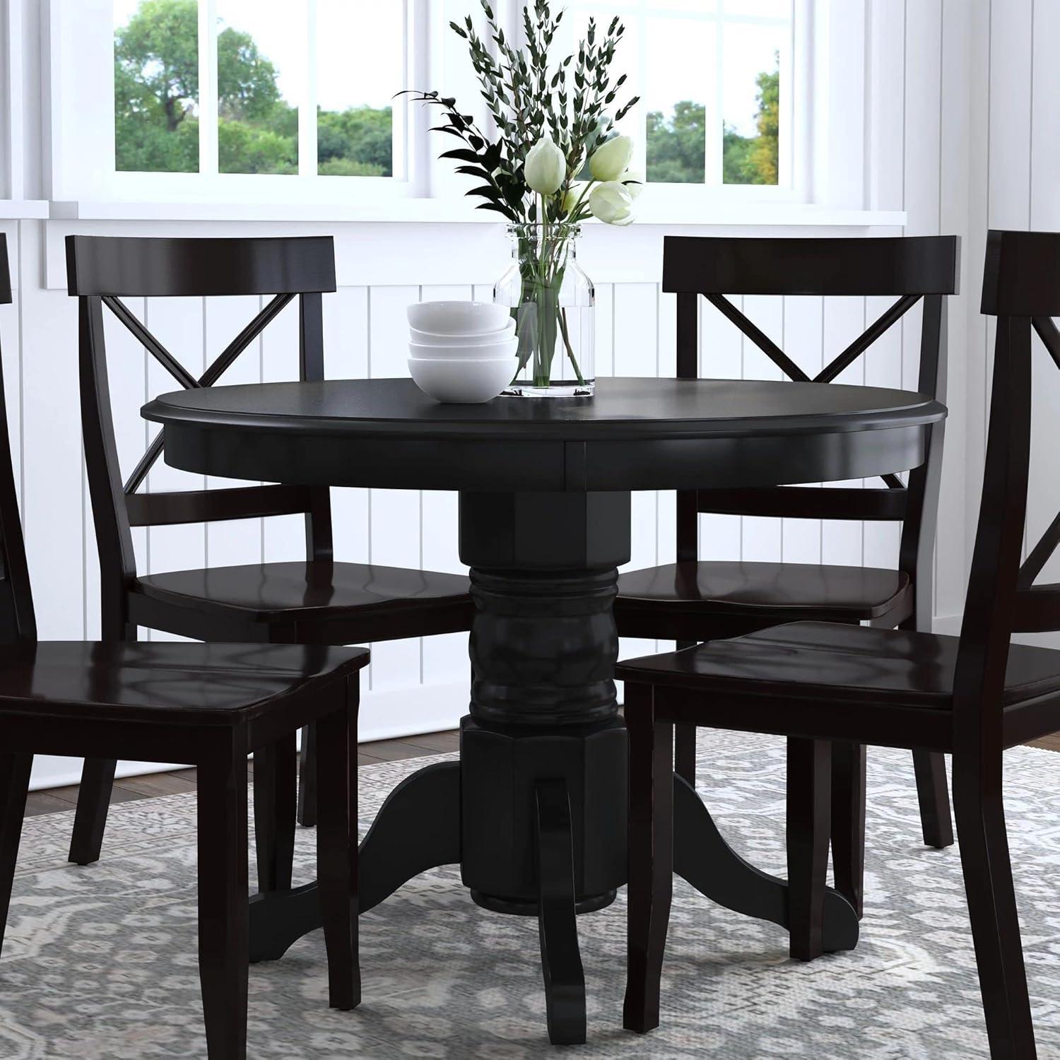 Homestyles 5 Piece Wood Dining Set with Pedestal Table in Black