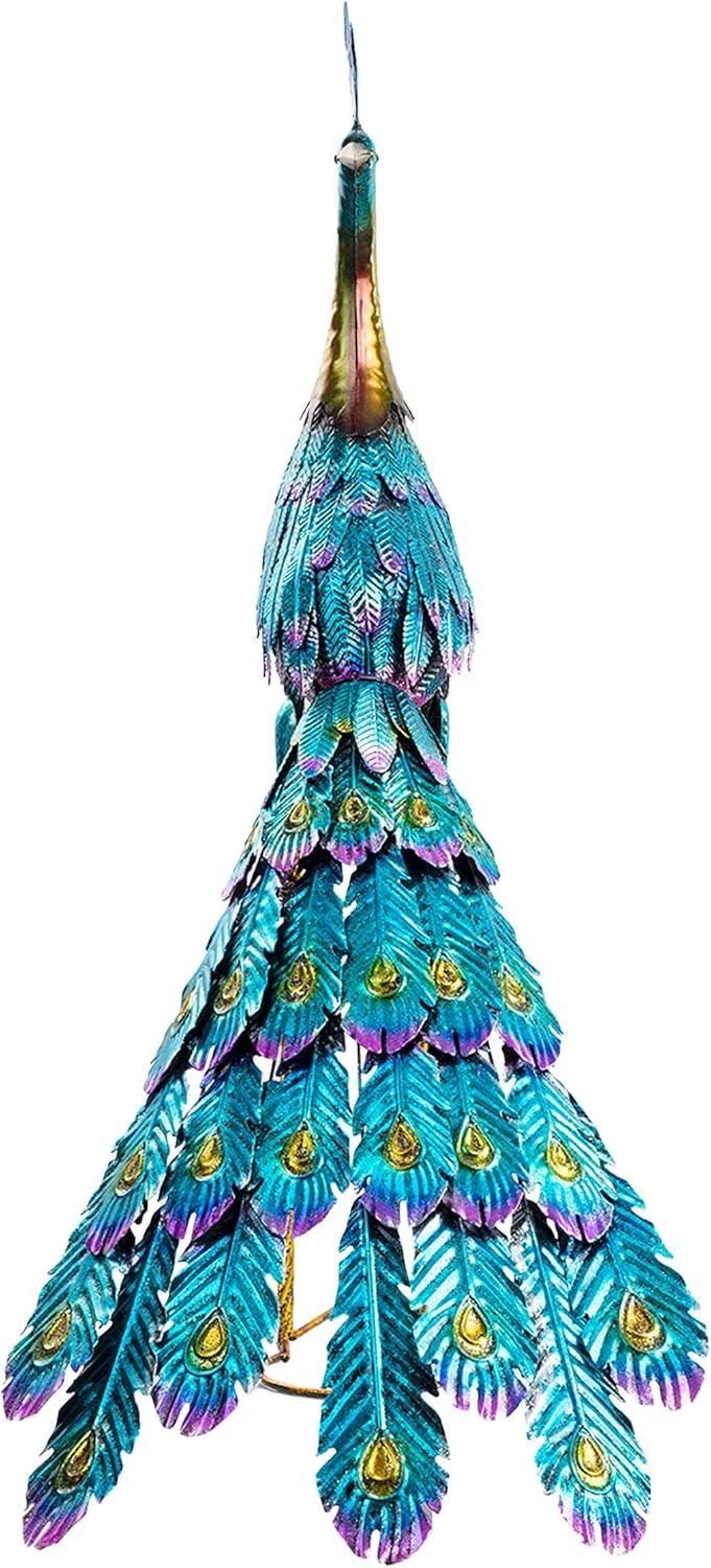 37" Multicolor Metal Peacock Garden Statue