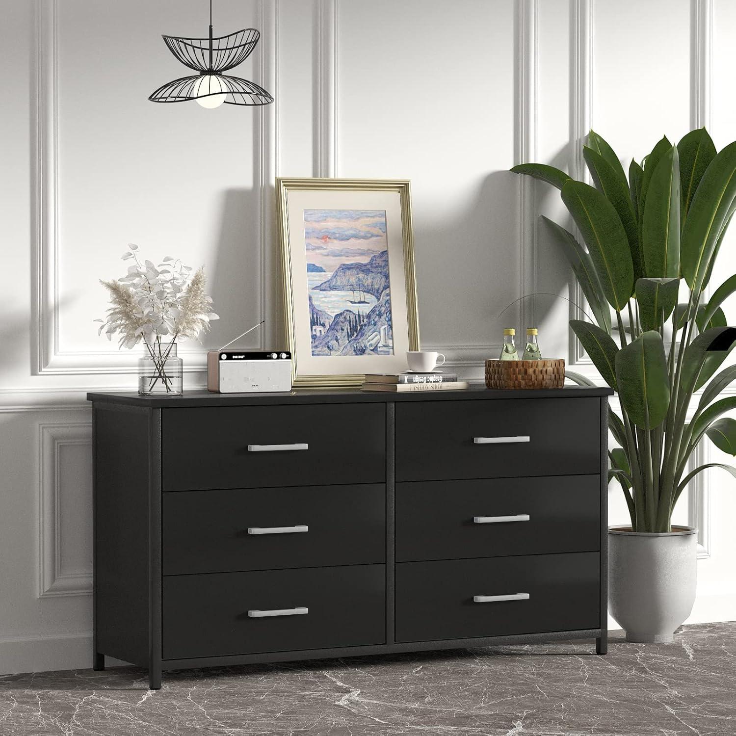 Black Industrial Double Dresser with Steel Frame and Levelers