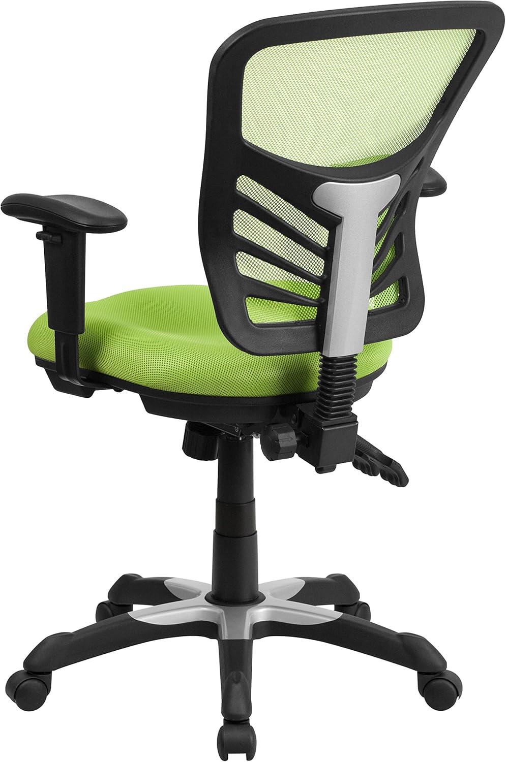 Flash Furniture Nicholas Mid-Back Green Mesh Multifunction Executive Swivel Ergonomic Office Chair with Adjustable Arms