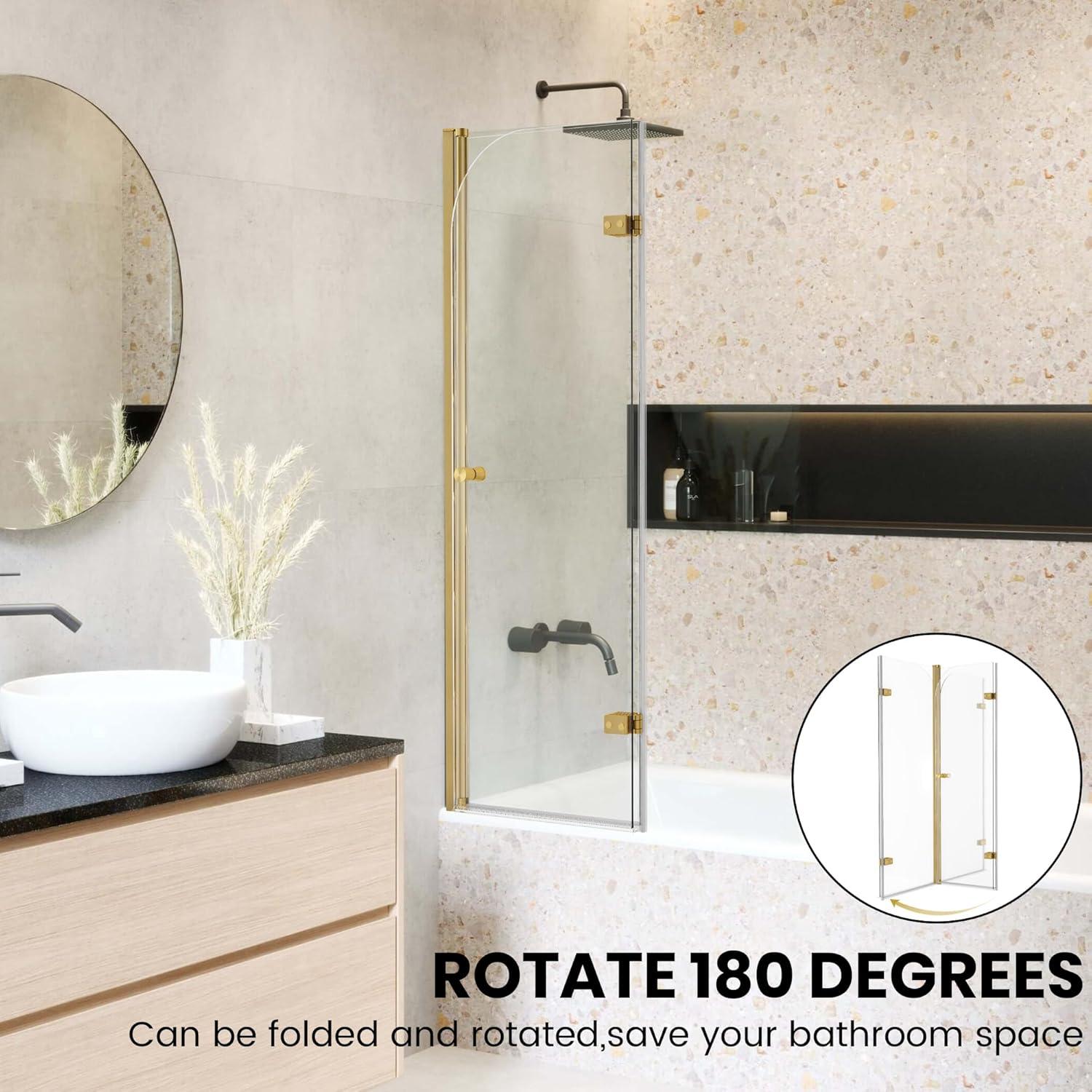 43 In. W * 58 In. H Frameless Folding Shower Doors For Bathtub, 1/4" (6Mm) Thick SGCC Tempered Glass Door, Bathroom Pivot Tub Glass Door