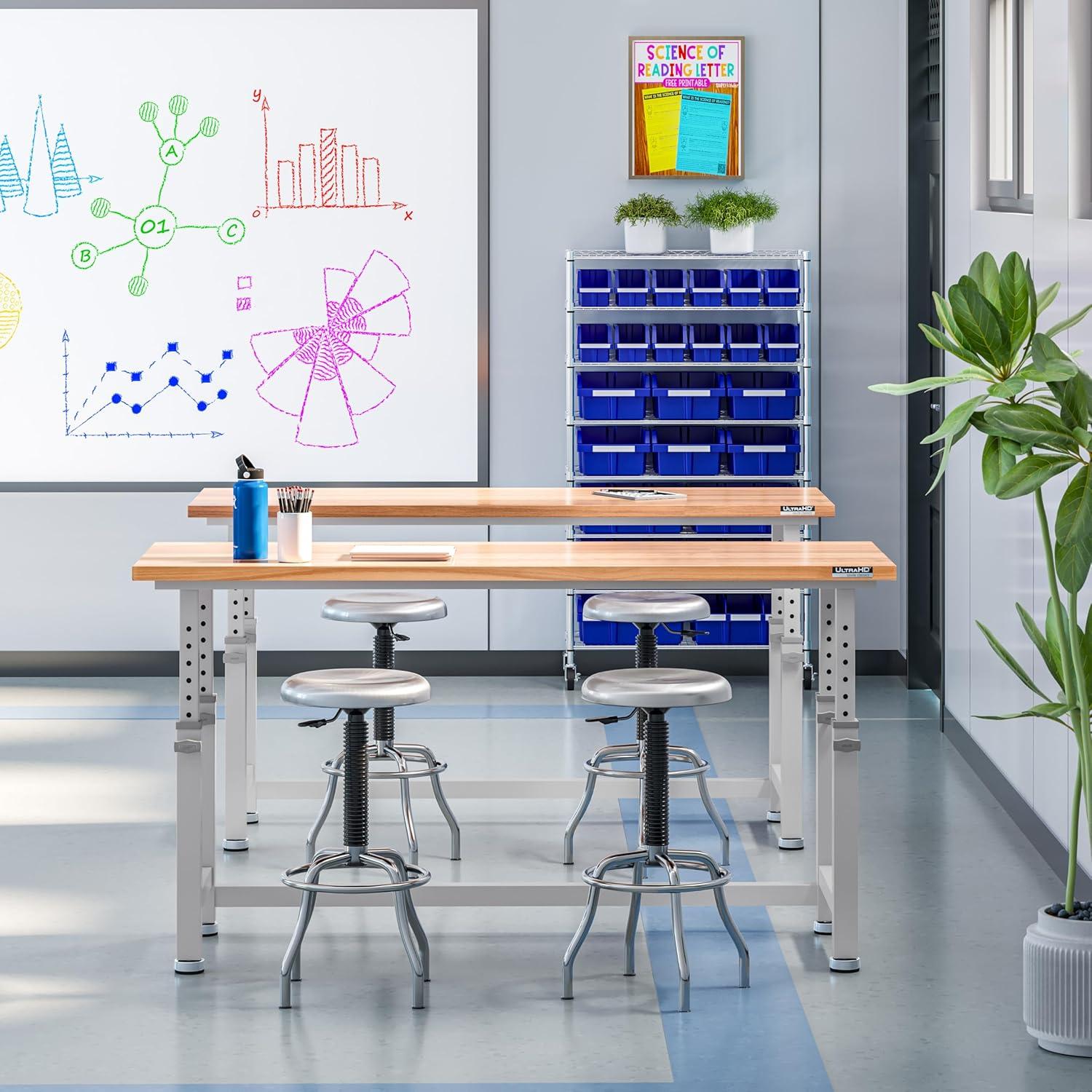 Seville Classics UltraHD Adjustable Height Workbench, 72" W x 25" D x 28.5" - 42" H