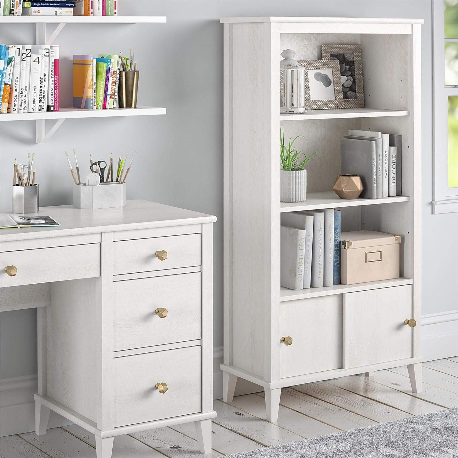 Adjustable Ivory Oak MDF Kids' Bookcase with Cubby Storage