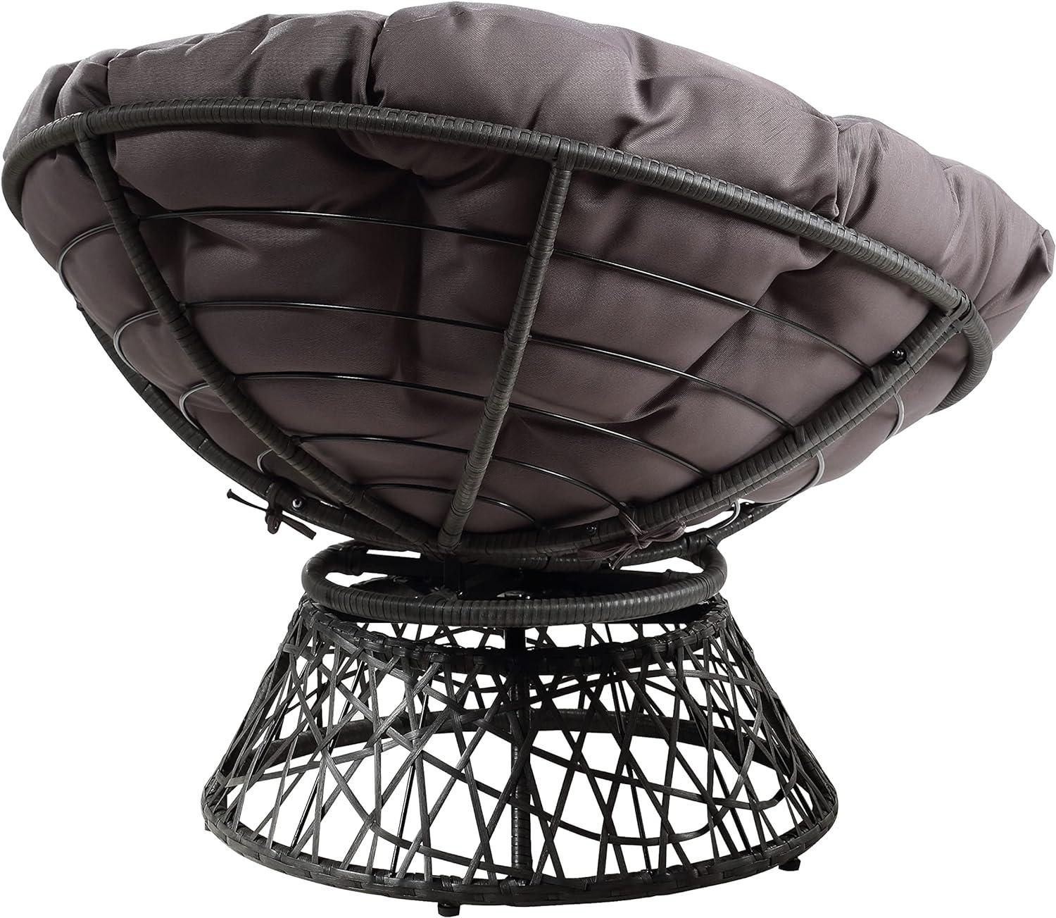 Wicker Papasan Chair with 360-Degree Swivel, Grey Frame with Grey Cushion