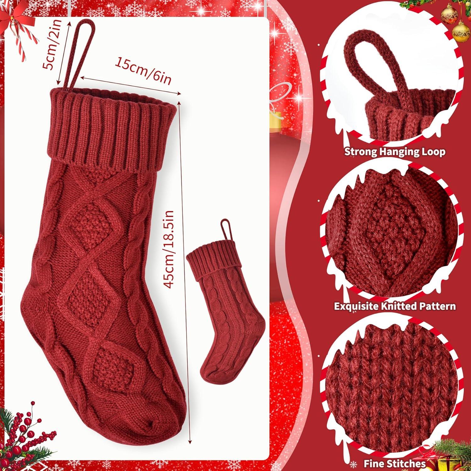 Large Red and Green Cable Knit Christmas Stockings, 4 Pack