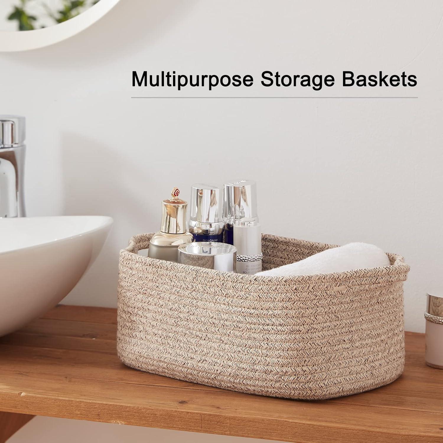 3Pcs Small Storage Baskets with Handle, Large Capacity, Strong Load-Bearing Organizer for Closet Storage