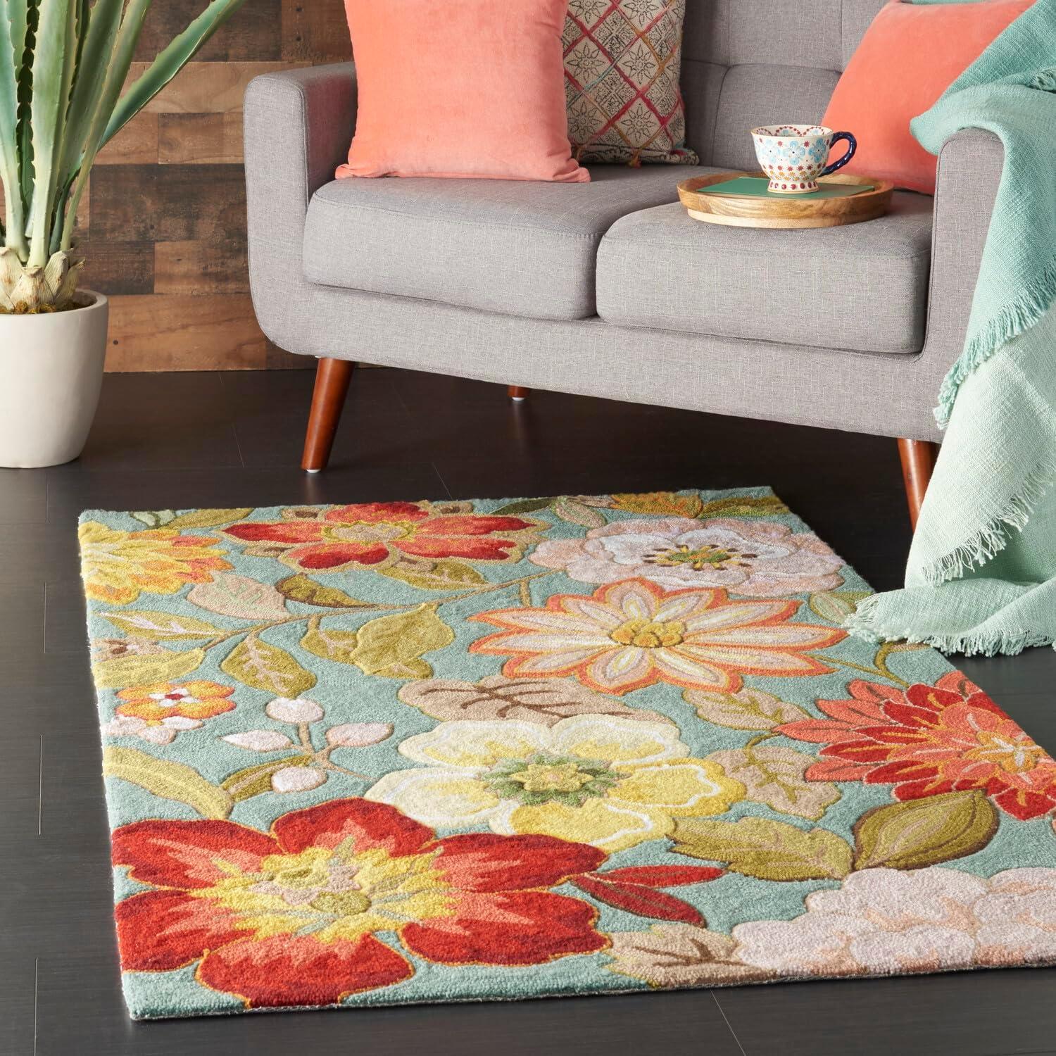 Nourison Fantasy FA18 Aqua Area Rug 5' x 7'6"