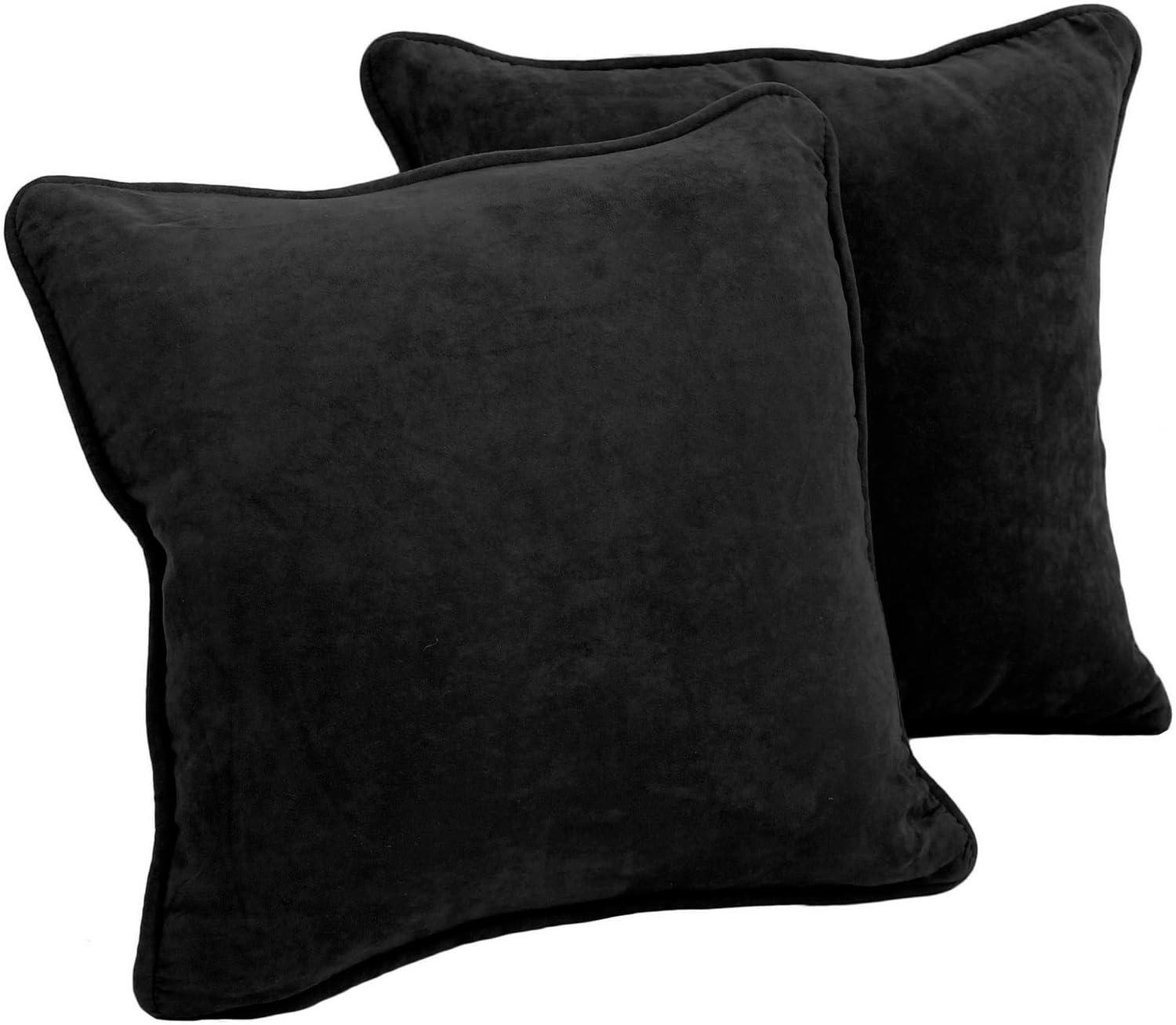 Black Double-Corded Microsuede Square Throw Pillows, Set of 2