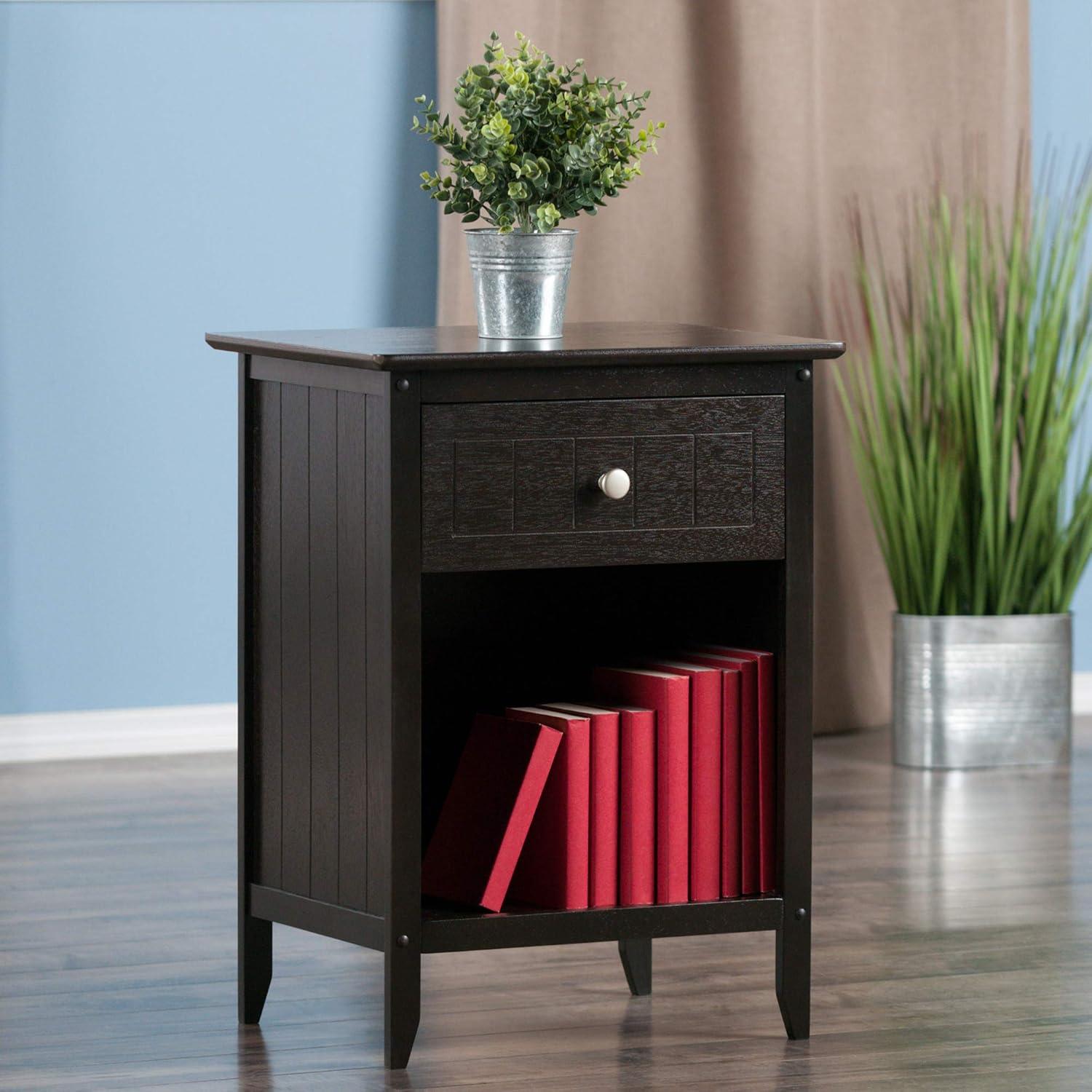 Transitional Brown Solid Wood 1-Drawer Accent Table