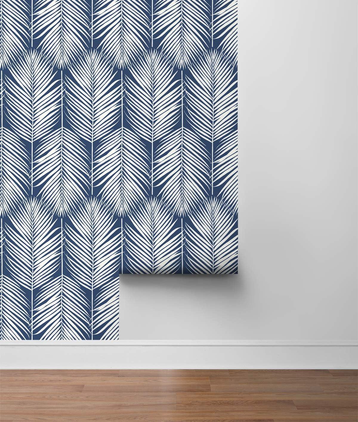 NextWall Coastal Blue Palm Silhouette Peel and Stick Wallpaper