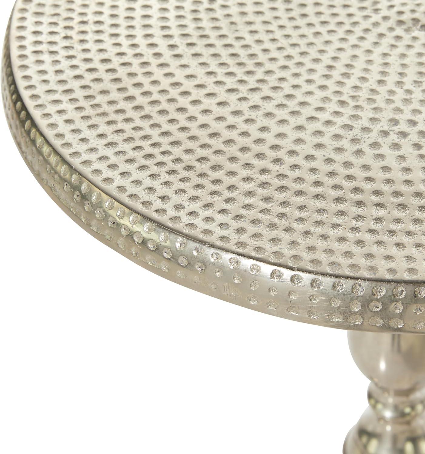 Hammered Metal Accent Table Silver - Olivia & May: Round Pedestal, Indoor Use, Aluminum Frame