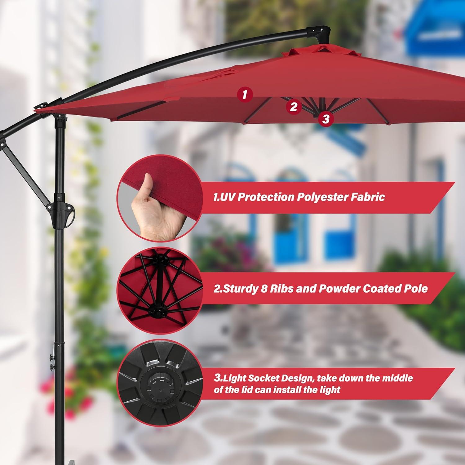 10 ft. Red Cantilever Metal Patio Umbrella with Crank Lift System