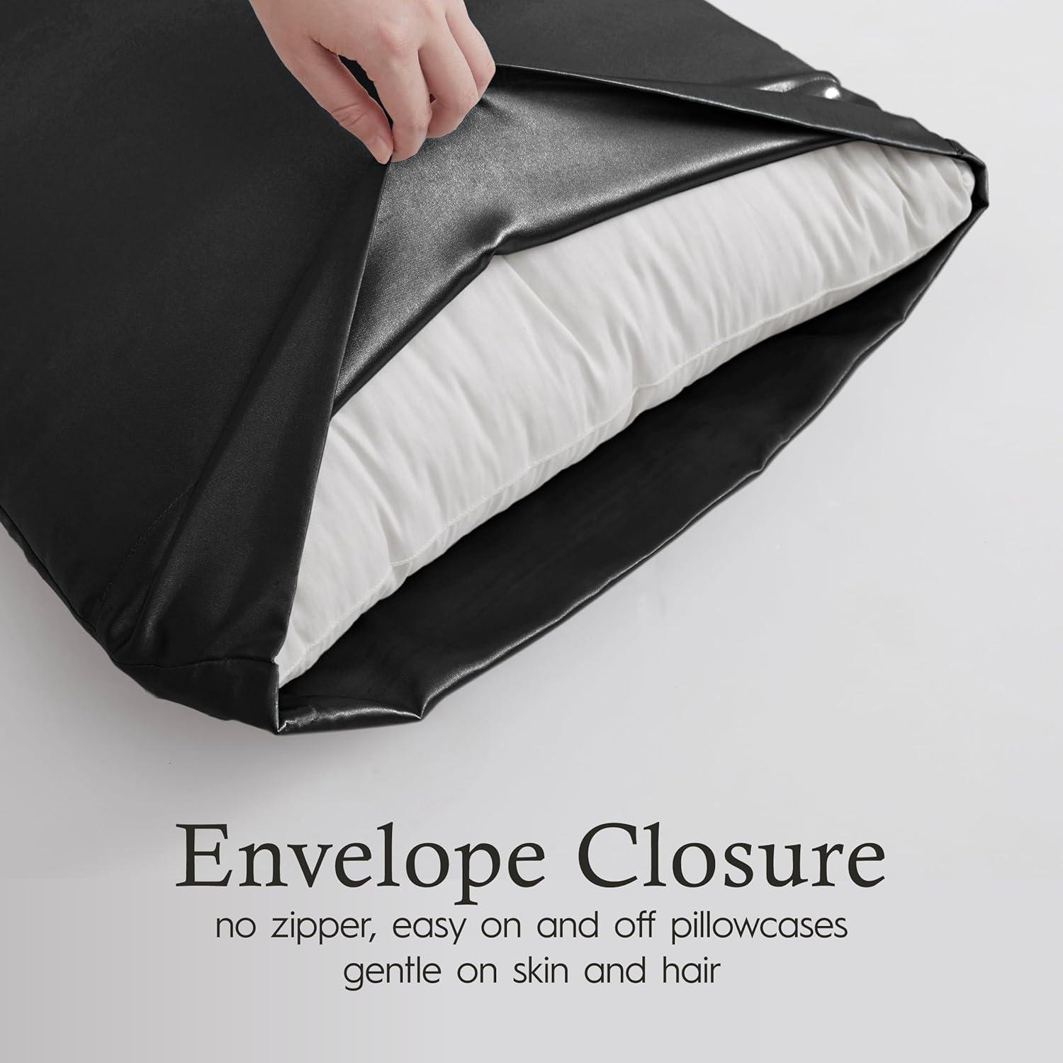 Luxurious Black Satin Standard/Queen Pillowcase Set
