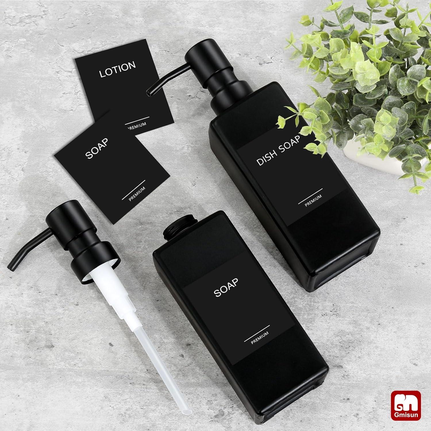 GM GMISUN Black Glass Soap Dispenser with Tray,Hand and Dish Soap Dispenser Set for Bathroom 12oz