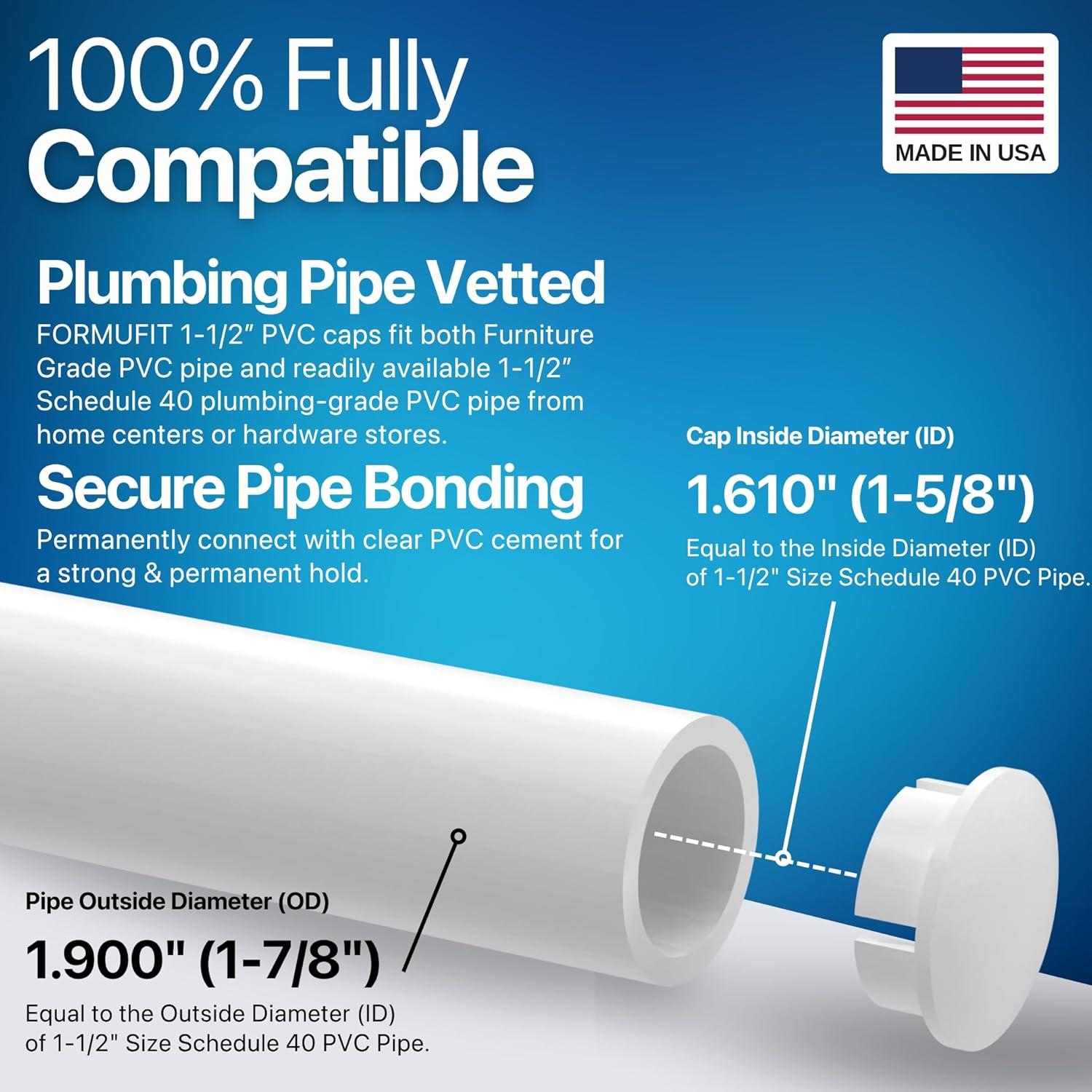FORMUFIT F112IDC-WH-10 PVC Internal Domed End Cap, Furniture Grade, 1-1/2" Size, White (Pack of 10)