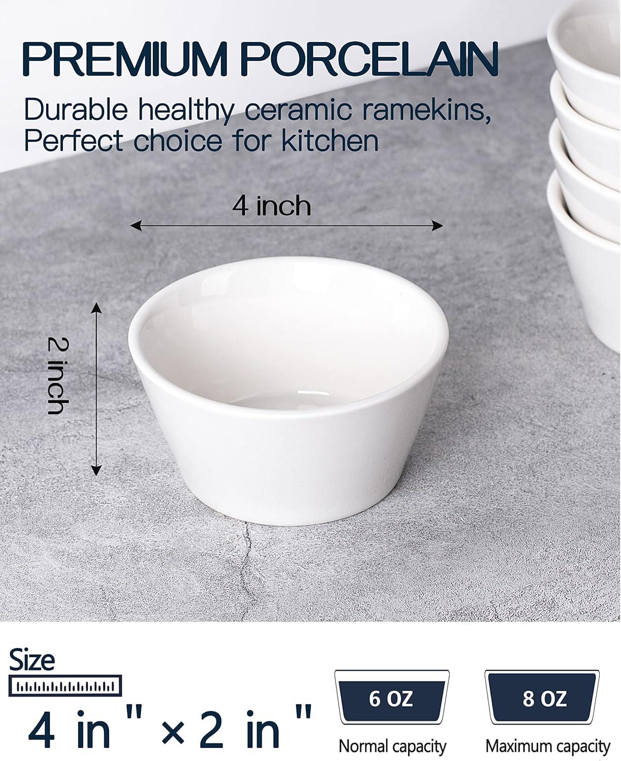 White Porcelain 8 Oz Stackable Dessert Bowls, Set of 6