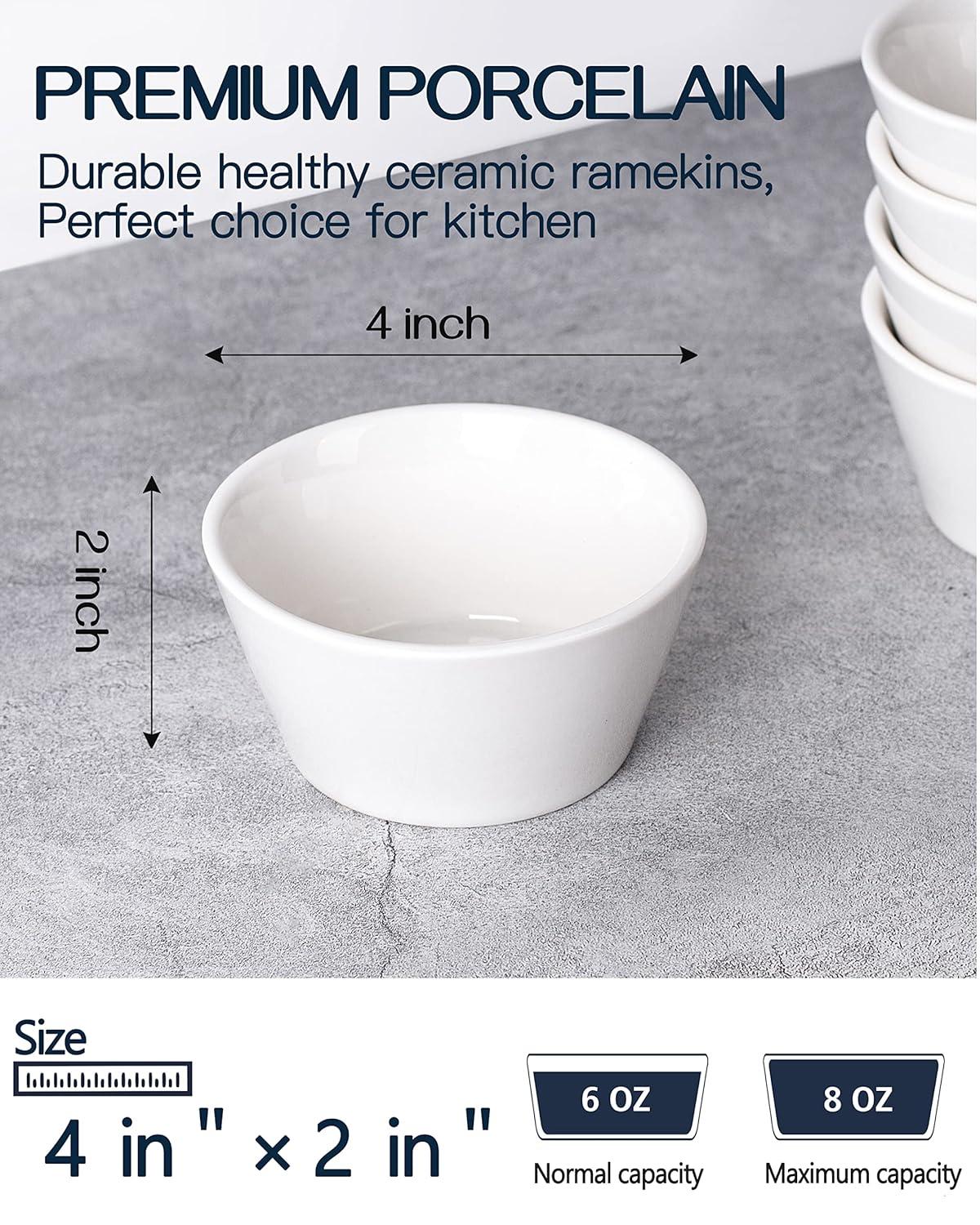 White Porcelain 8 Oz Stackable Dessert Bowls, Set of 6