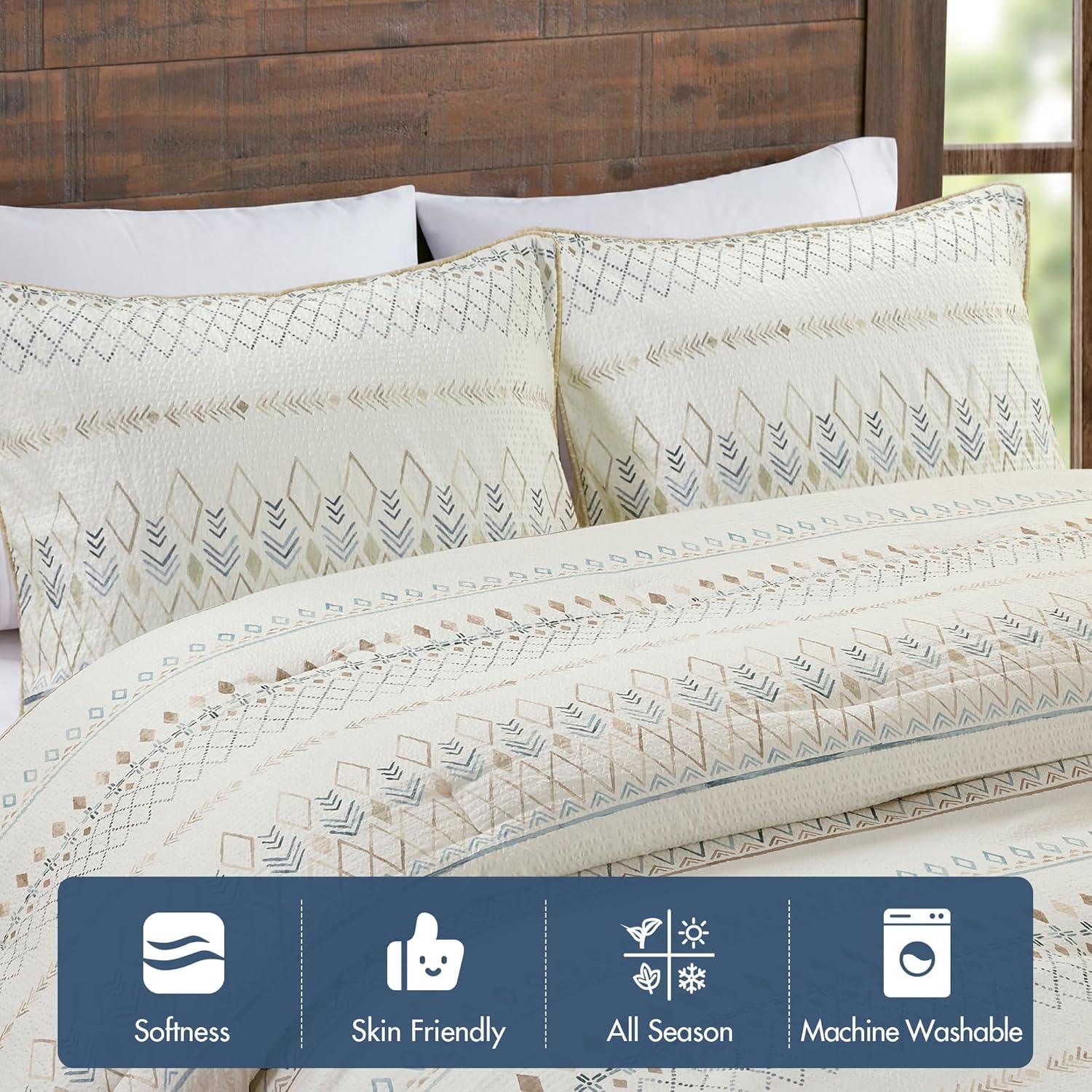 Madison Park Fraser 5 Piece Printed Seersucker Comforter Set with Throw Pillows