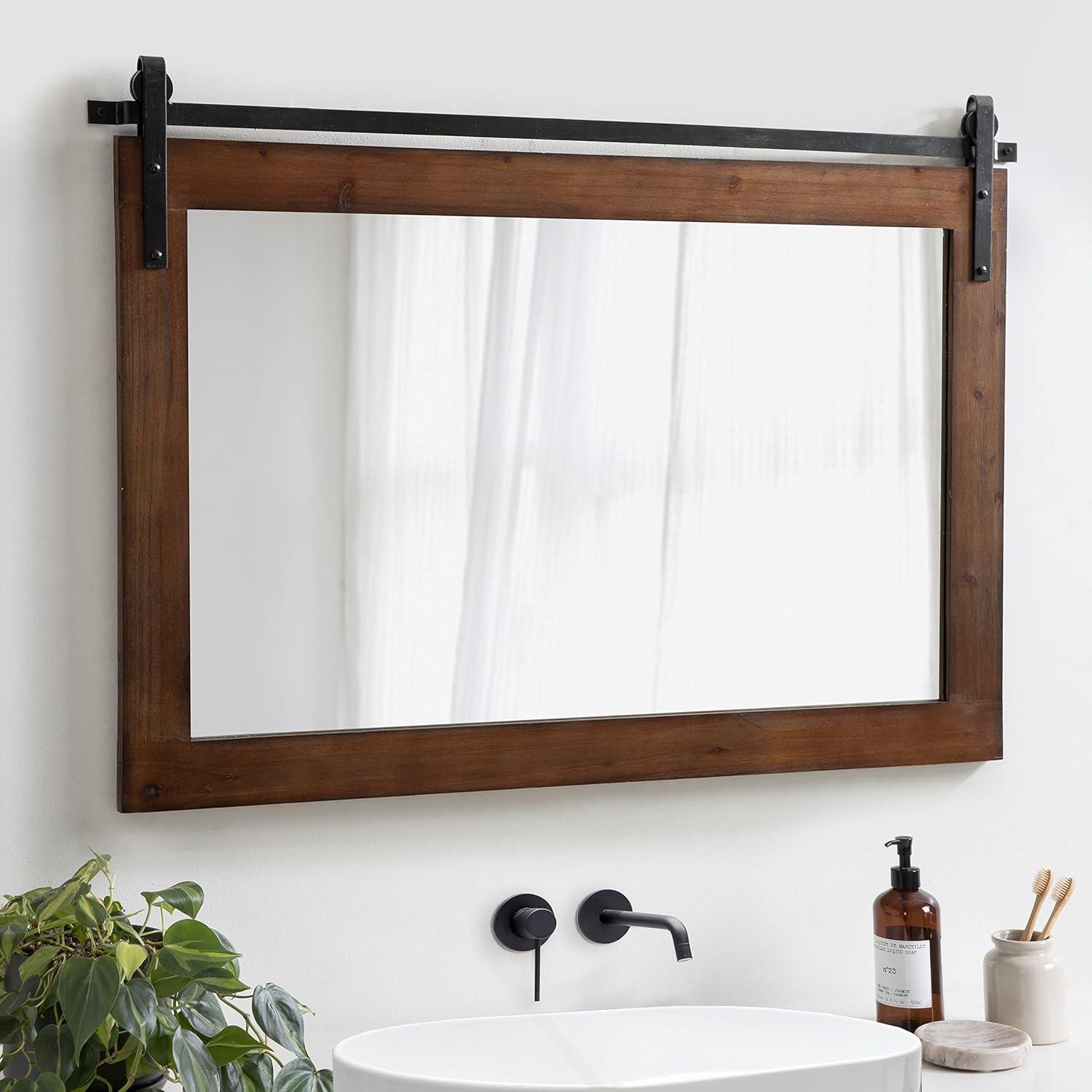 Kate and Laurel Cates Wood Rectangle Mirror, 38x27, Walnut Brown