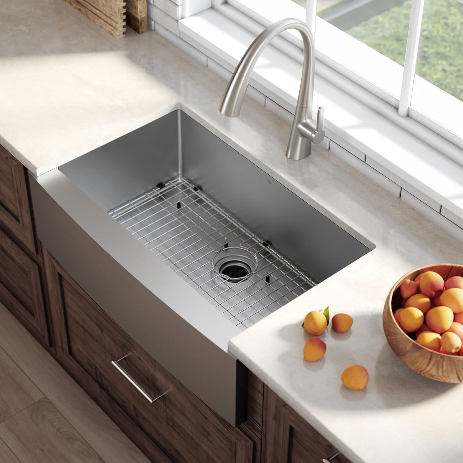 KRAUS Standart PRO™ 33-in Single Bowl Farmhouse Kitchen Sink with WasteGuard™ Garbage Disposal