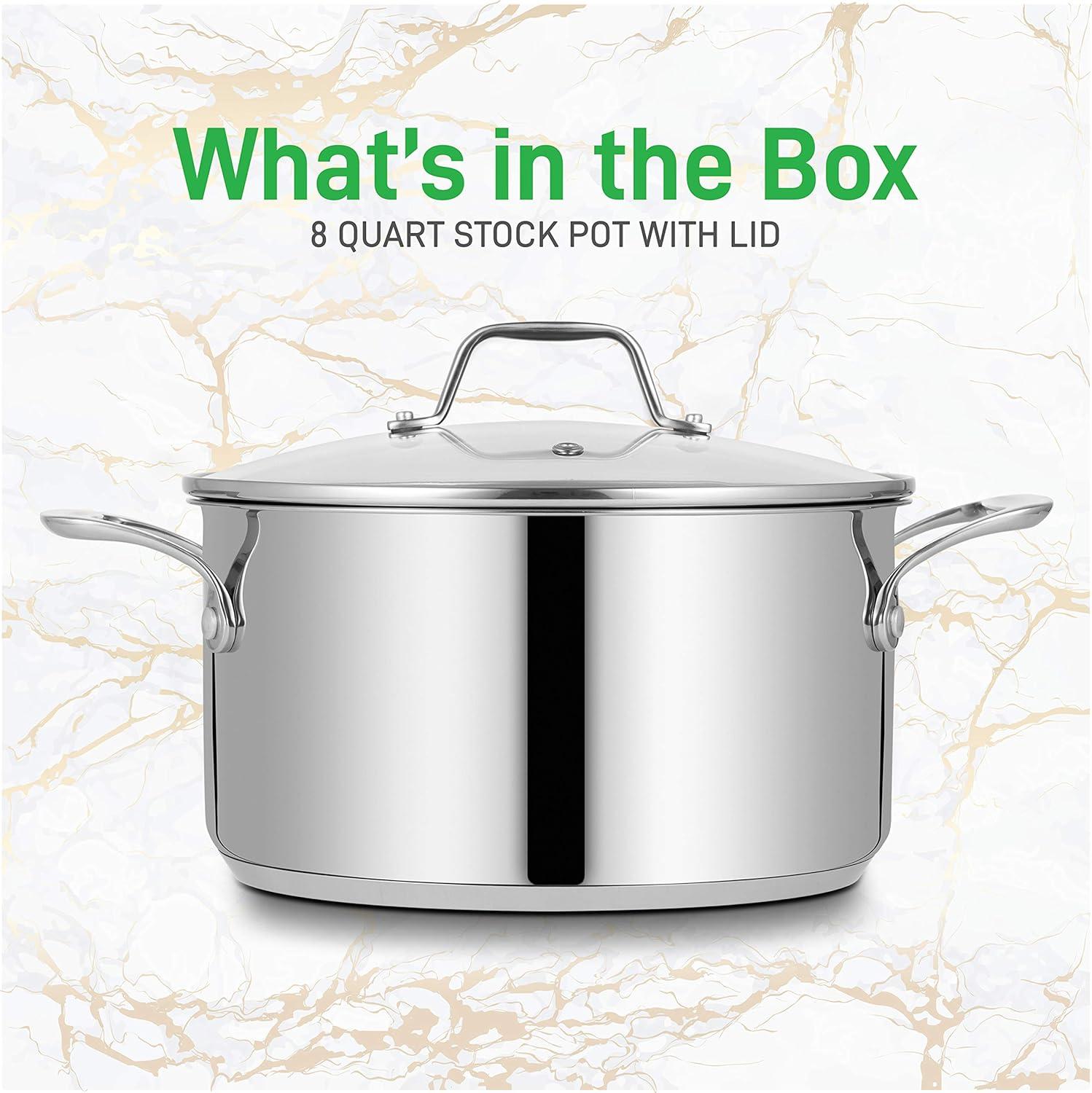 NutriChef 8-Quart Stainless Steel Stock Pot with Handles and Lid