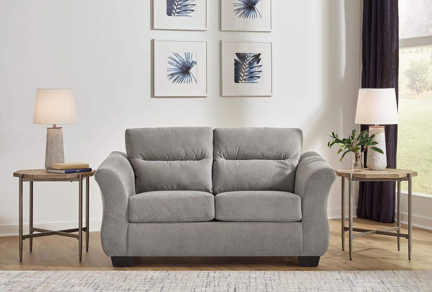 Gray Tufted Microfiber Flared Arm Loveseat