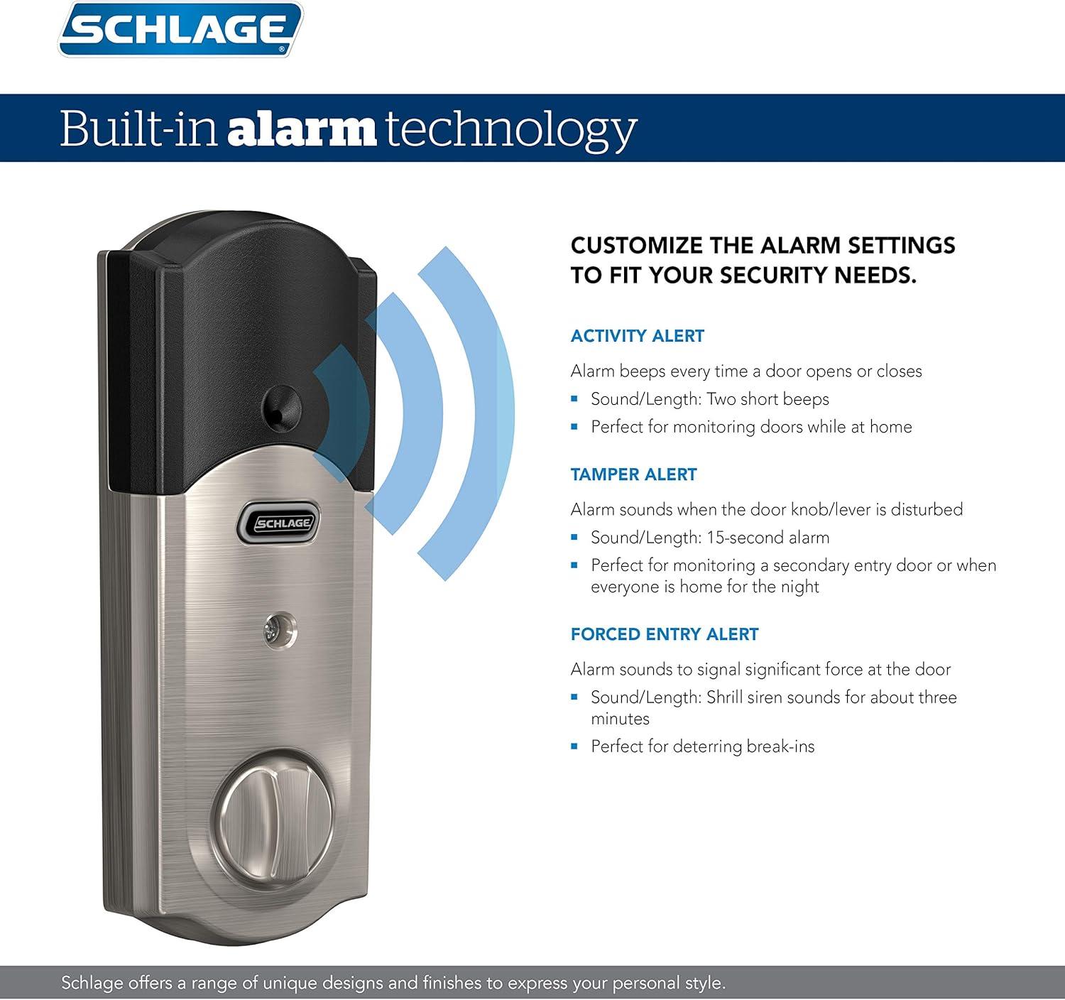 Schlage Be469nx-Cam Connect Camelot Touchscreen Electronic Deadbolt - Nickel