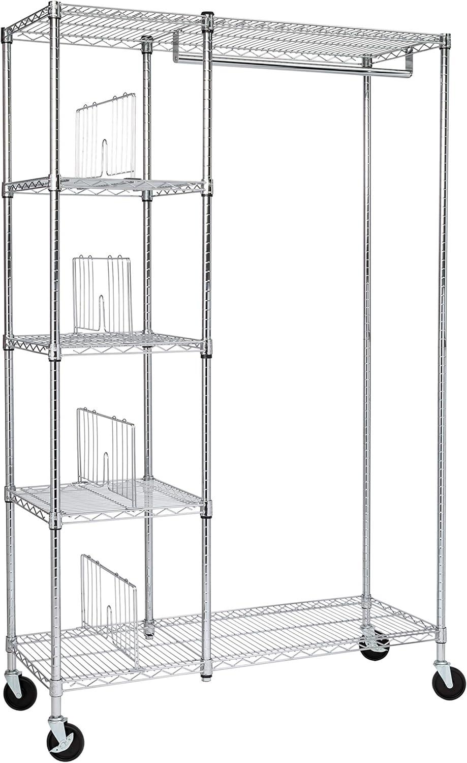 Chrome Heavy-Duty Portable Wire Shelving Unit with Garment Rack