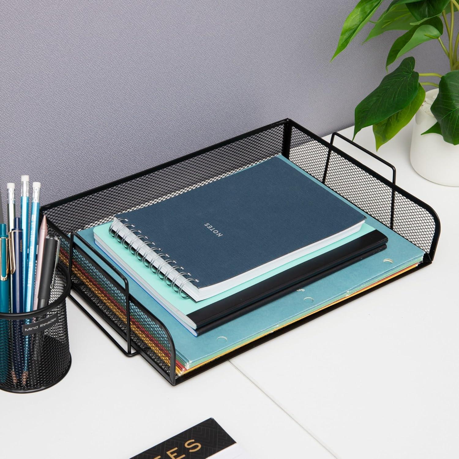 Mind Reader Stackable Paper Tray, Desktop Organizer, File Storage, Office, Metal Mesh, 14"L x 9.75"W x 11.25"H, 4 Pieces