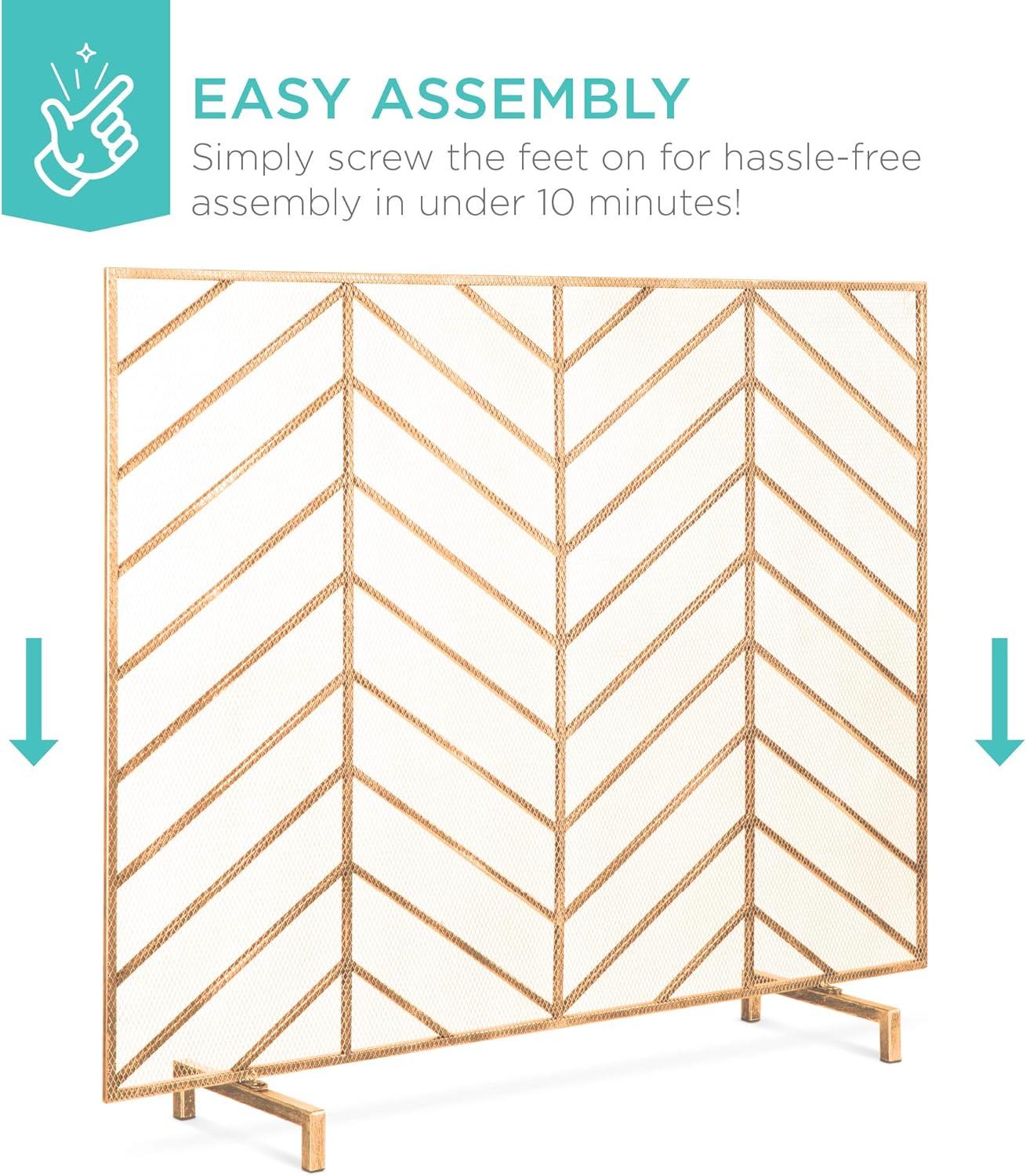 Best Choice Products 38x31in Single Panel Handcrafted Iron Chevron Fireplace Screen w/ Distressed Finish