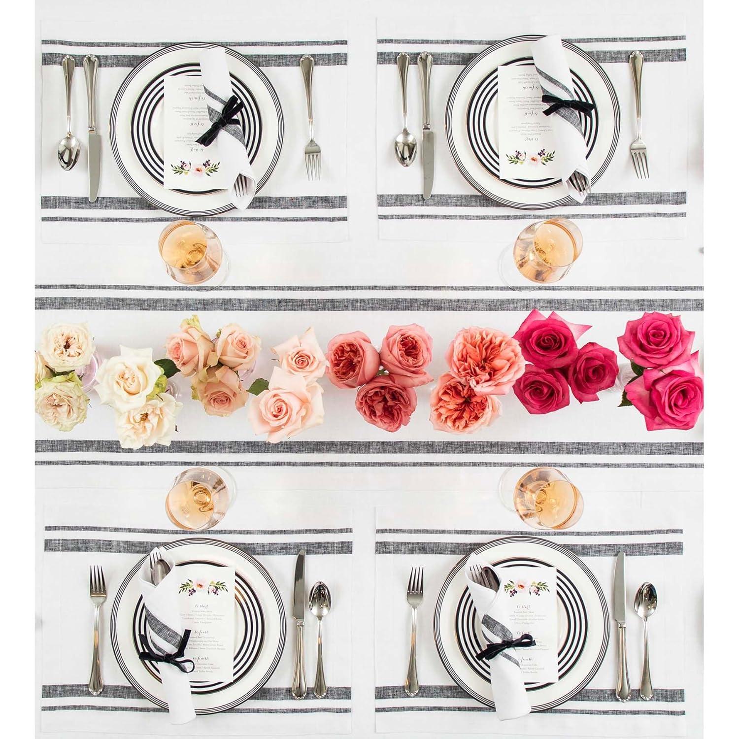 Solino Home French Stripe - 100% Pure Linen Placemats (Set of 4)