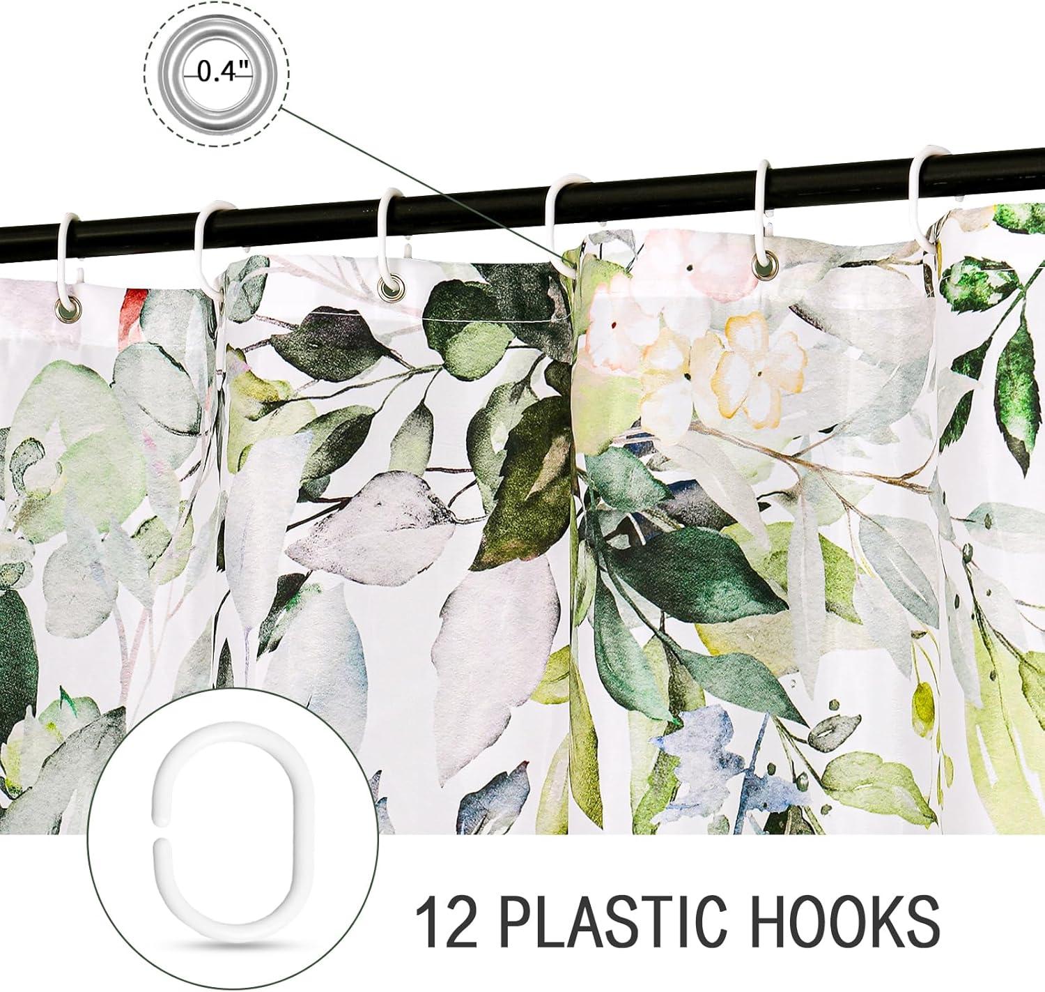 Eucalyptus Watercolor Leaves Semi-Sheer Waterproof Shower Curtain