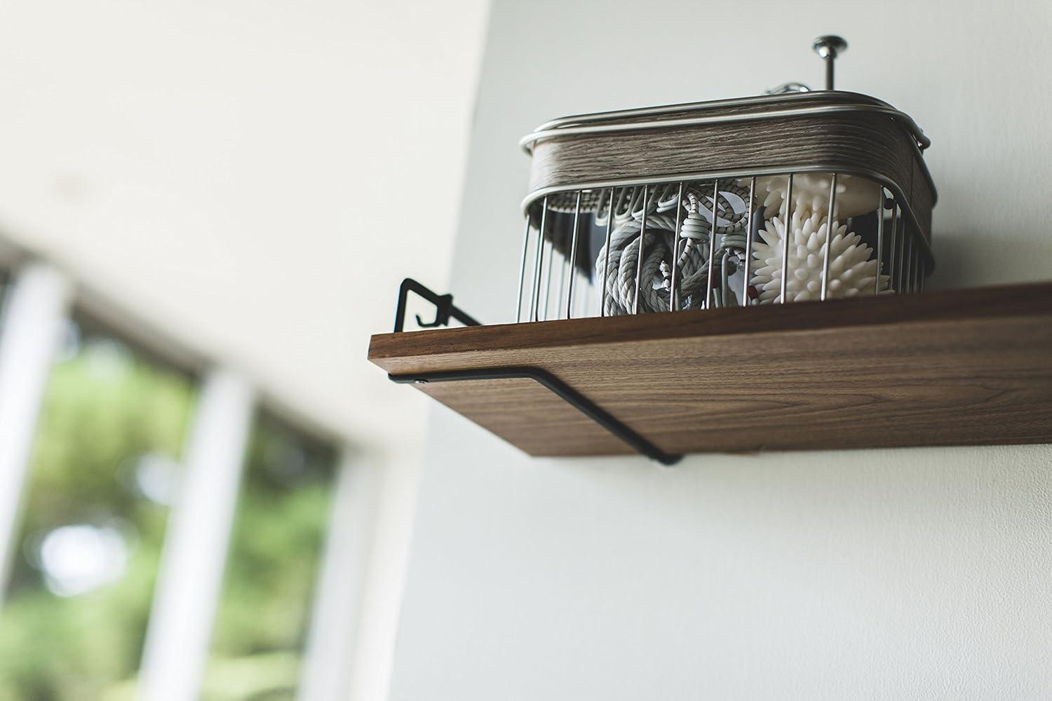 Contemporary Black Steel and Wood Wall-Mounted Shelf