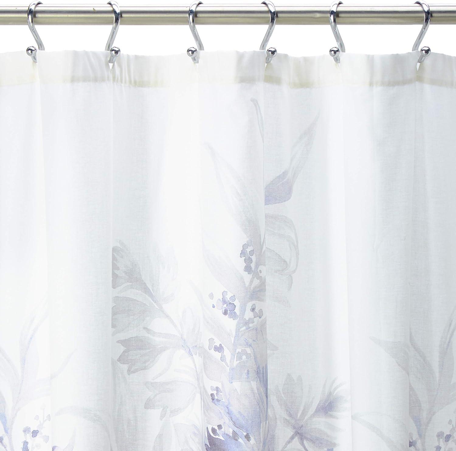 Purple Floral Cotton Shower Curtain with Watercolor Blooms