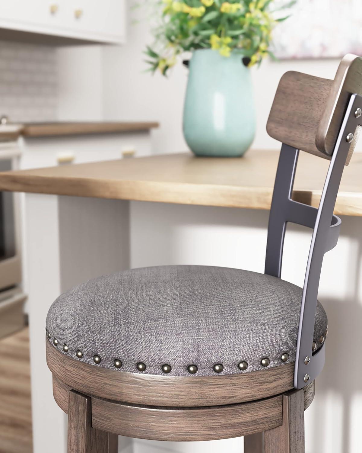 Caitbrook Barstool Gray - Signature Design by Ashley: Antiqued Finish, Swivel, Nailhead Trim