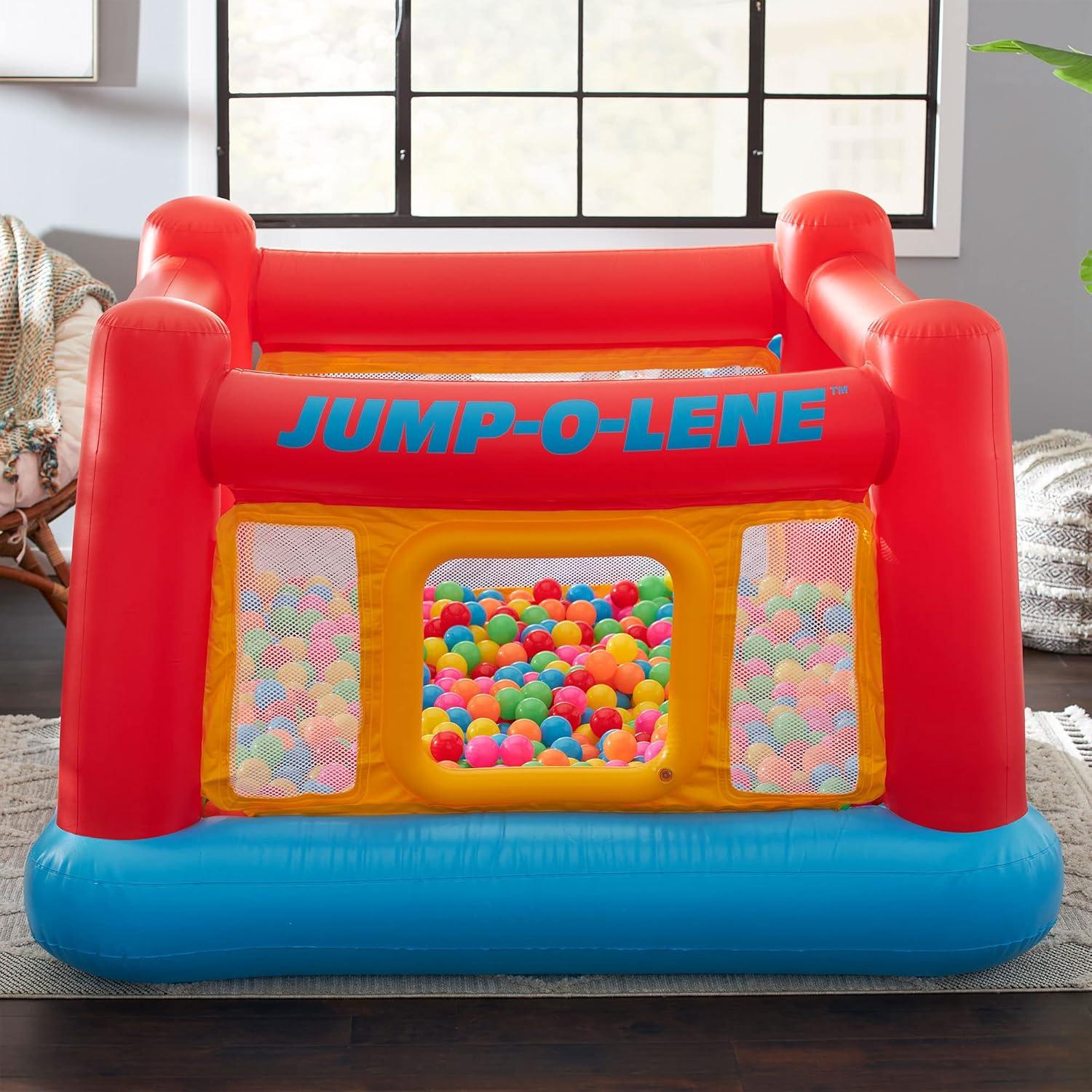 Intex Inflatable Jump-O-Lene Indoor or Outdoor Playhouse Trampoline Bounce Castle House with Crawl-Thru Door and Net for Kids Ages 3-6