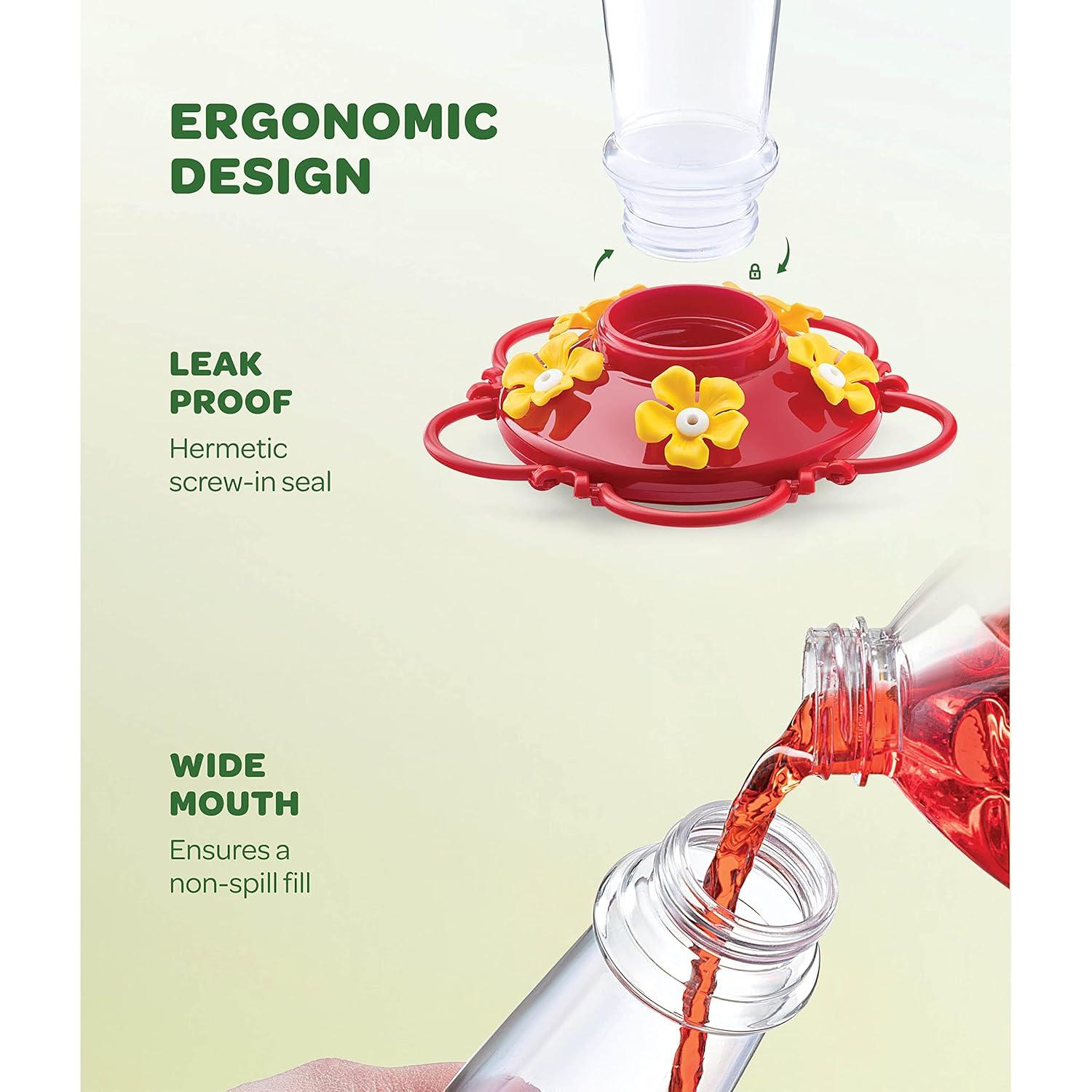 Hummingbird Feeder 10 oz Plastic Hummingbird Feeders for Outdoors, with Built-in Ant Guard - Circular Perch with 5 Feeding Ports - Wide Mouth for Easy Filling/2 Part Base for Easy Cleaning
