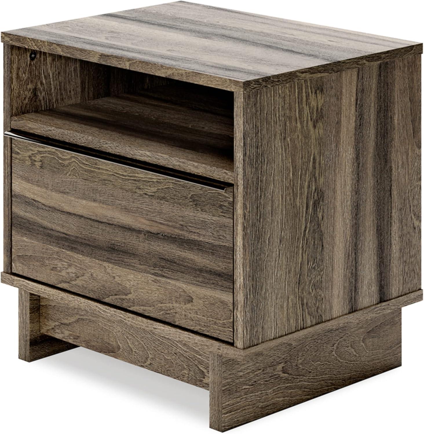 Weathered Brown 1-Drawer Nightstand with Open Shelf