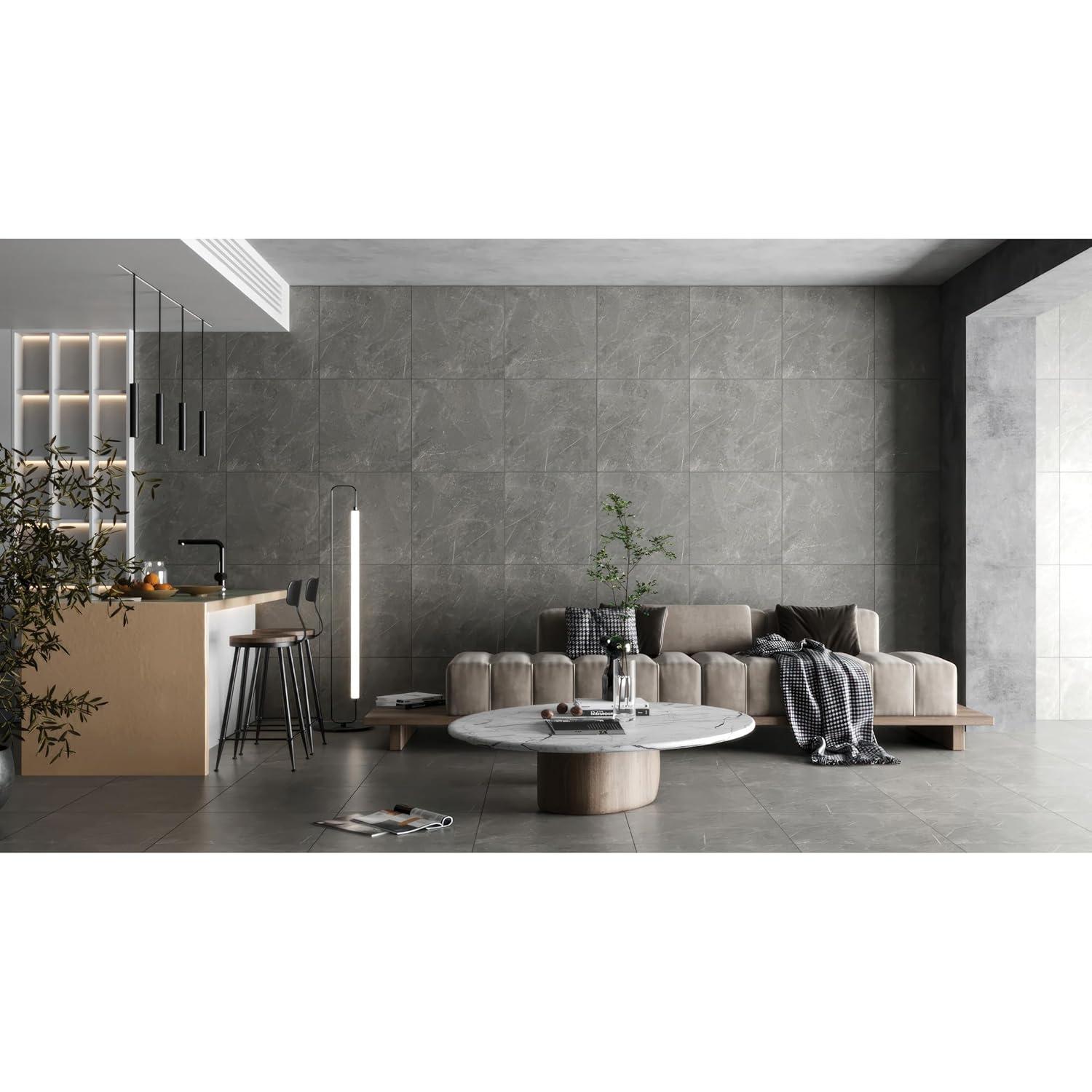 Bedrosians Shandar 24" x 24" Porcelain Marble Look Wall Floor Use Tile in Florence Gray