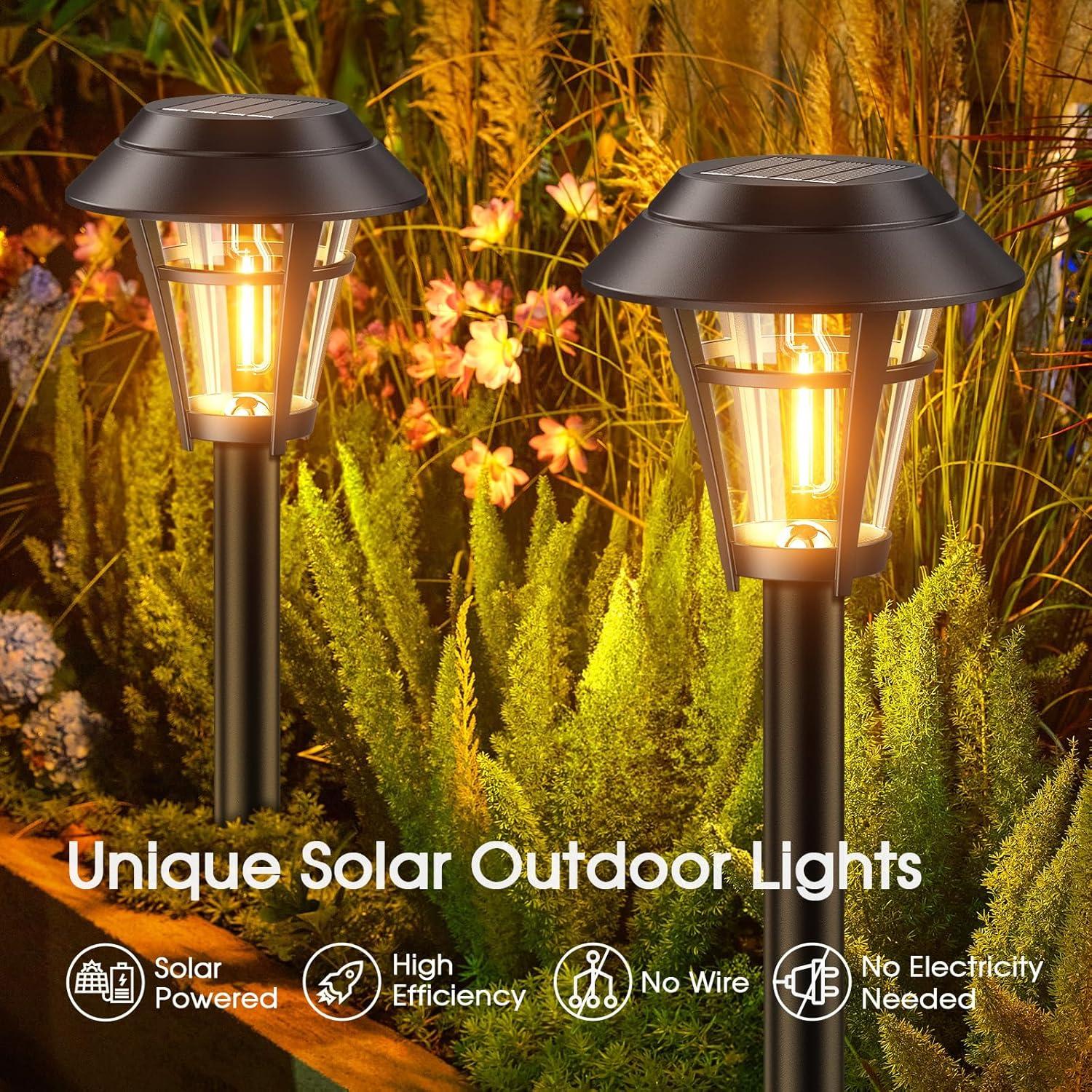 Black Solar LED Pathway Lights with Warm White Glow, 10-Pack