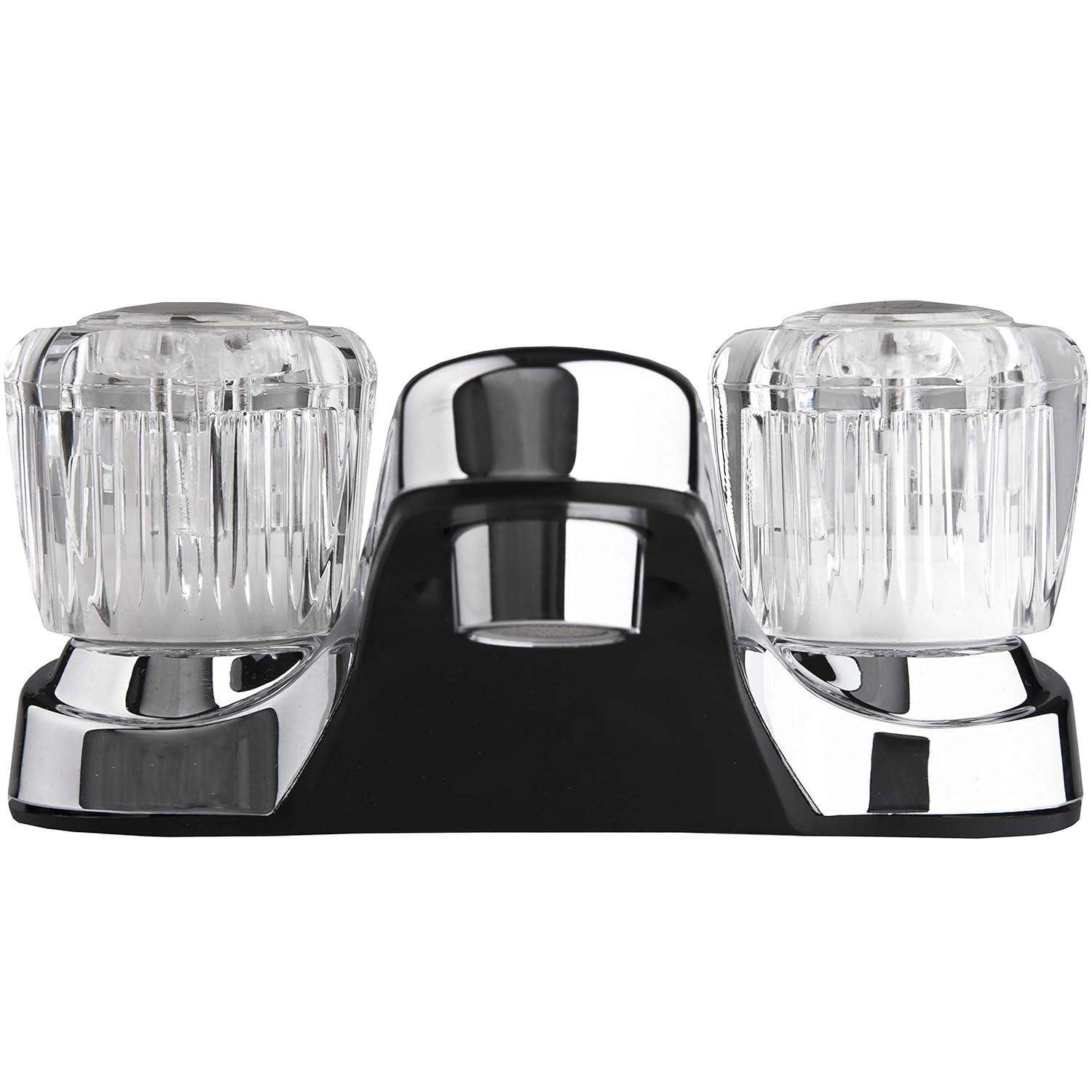 Dura Faucet Lavatory Faucet with Crystal Acrylic Knobs for RV Bathroom - Chrome Polished