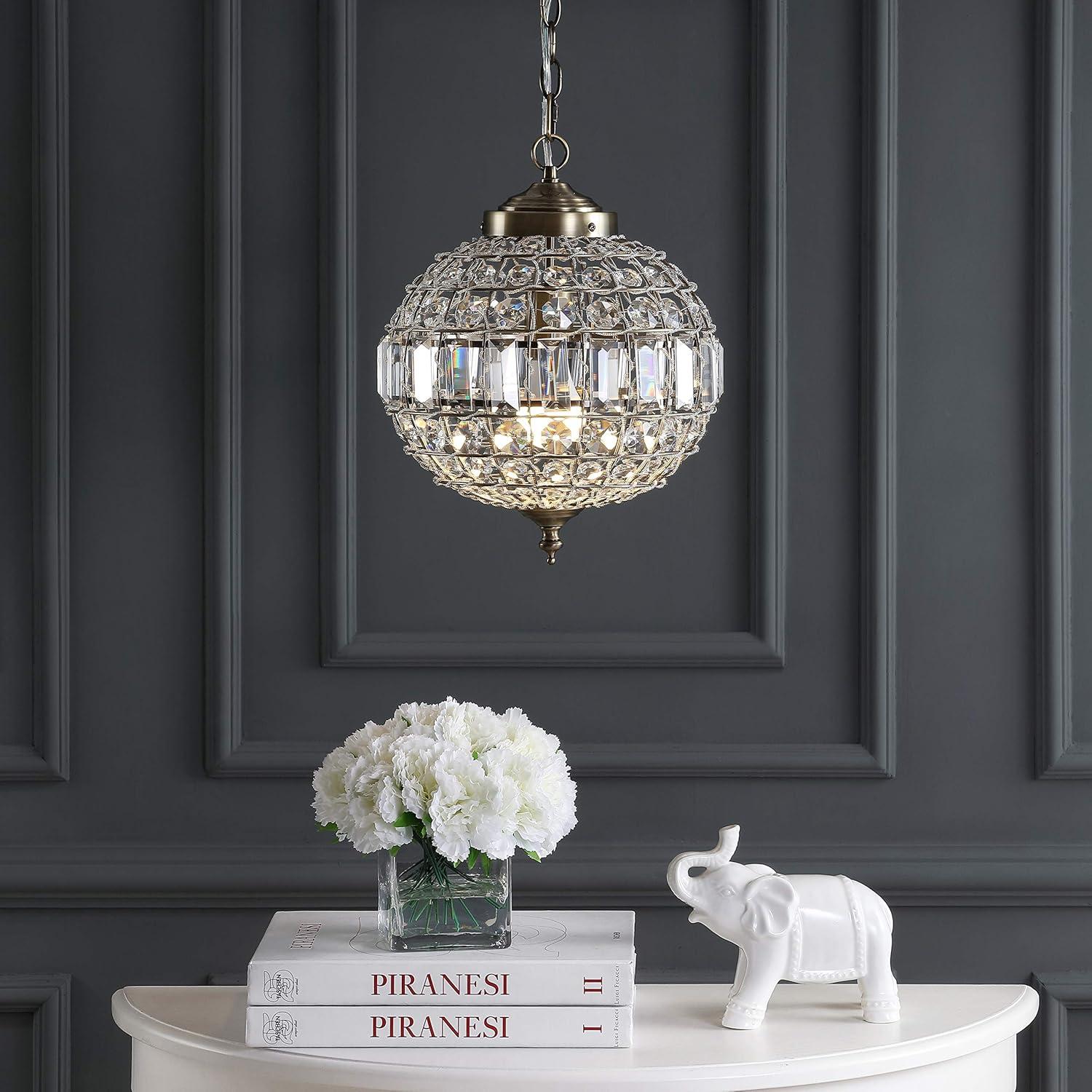 JONATHAN Y Georgina 12" Crystal/Metal LED Pendant Pendant, Antique Brass