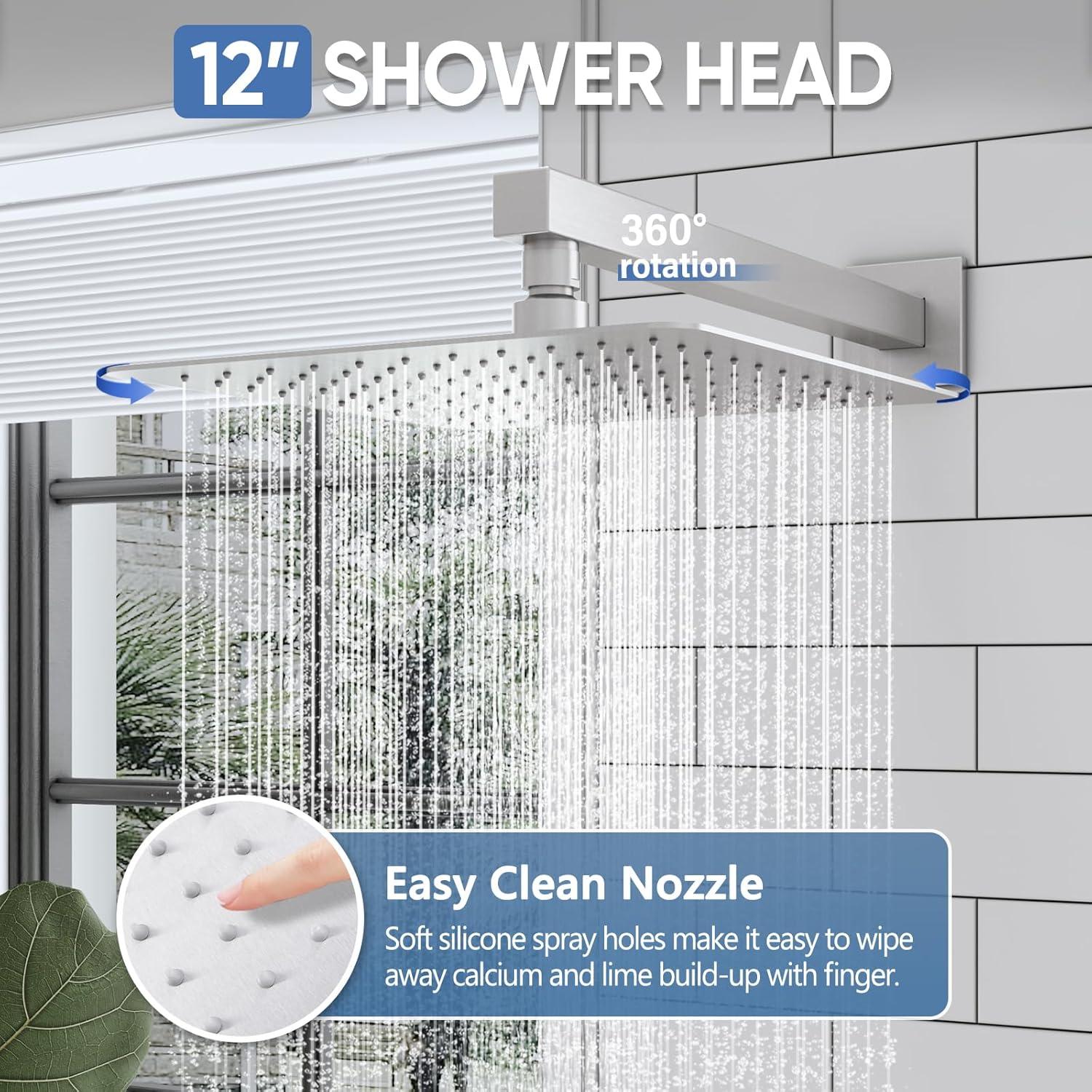 AWZTOO Wall Mount Tub Shower Faucet With Hand Shower Pressure Balance Shower System With Tub Spout 12 Inch Rainfall Shower Head Sets Brushed Nickel