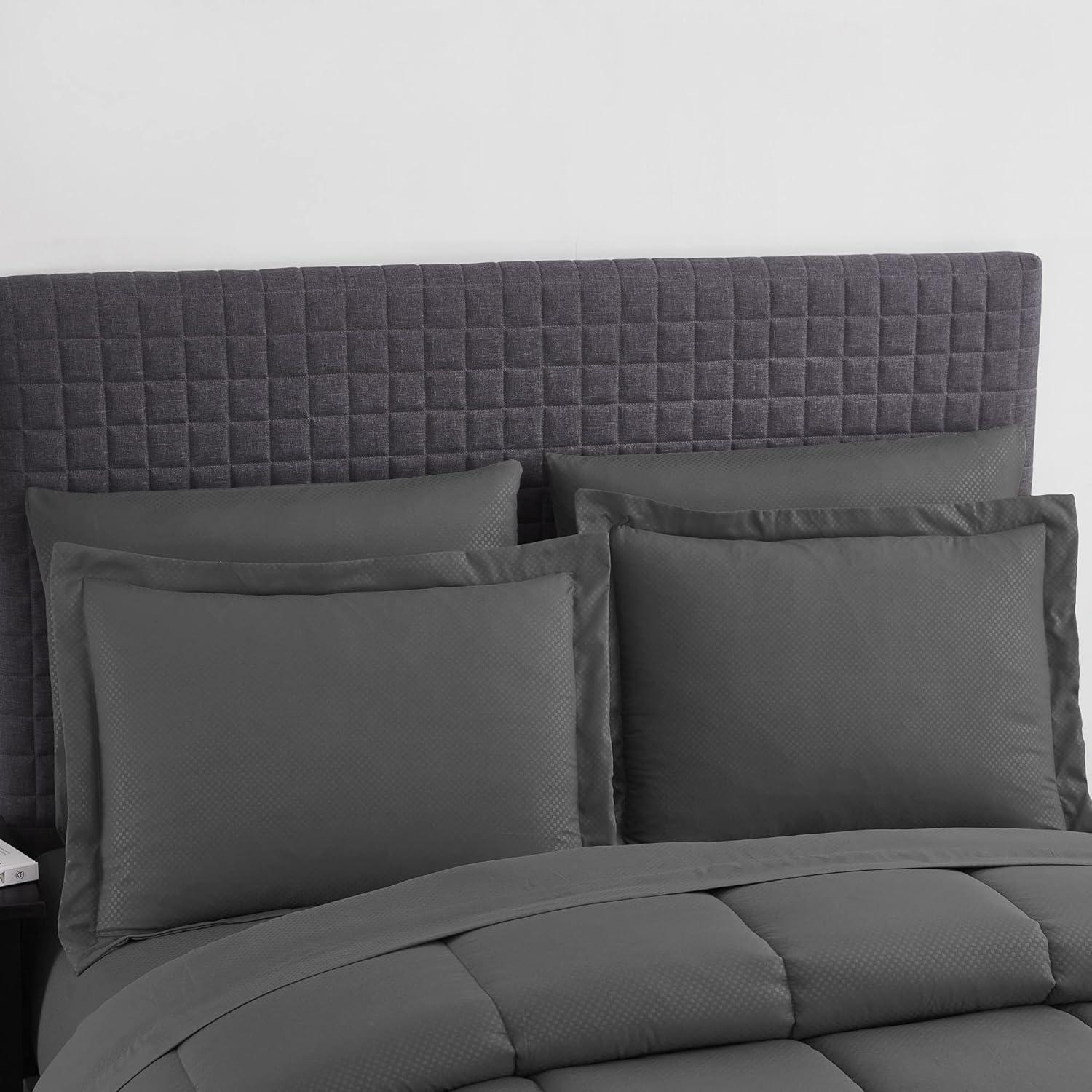 8 Piece Embossed Checkered Bed In A Bag All Season Complete Set - Sweet Home Collection®