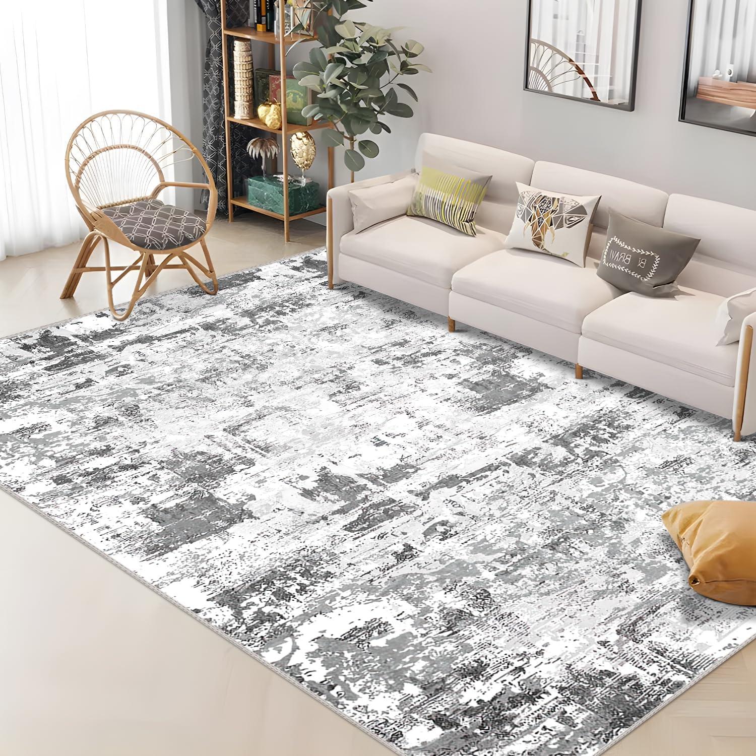 HOMERRY 5' x 7' Abstract Area Rug for Living Room Non Slip Carpet, Black Gray