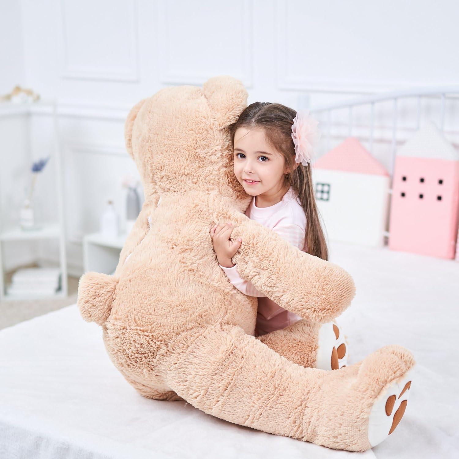 IKASA Giant Teddy Bear Stuffed Animal Plush Toy,Large Jumbo 39" Brown Huge Cute Soft Toys,Big Size Fluffy Plushy Fat Oversized Plushie,Gifts for Kids Girls Boys Girlfriend Children