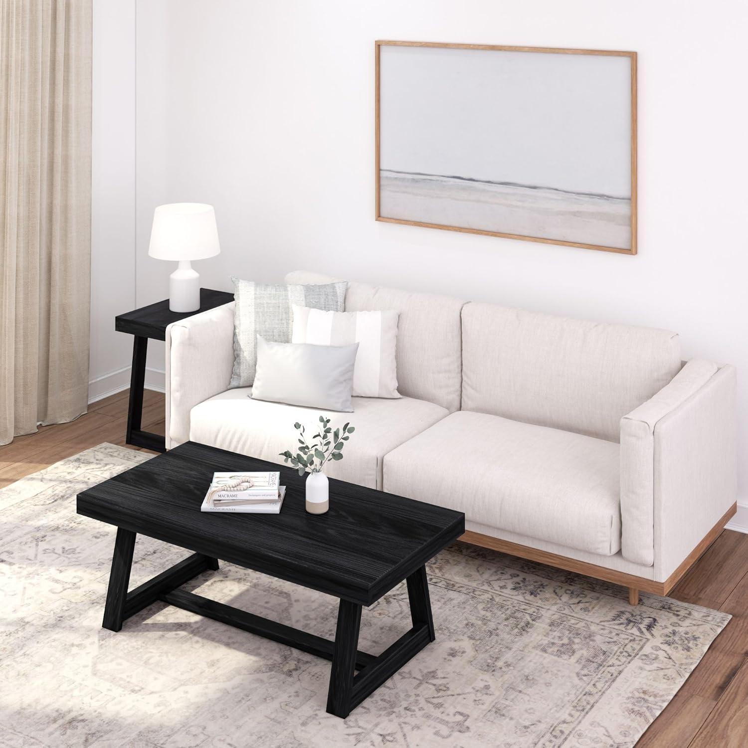 Plank+Beam Solid Wood Classic Rectangular Coffee Table, 48" Farmhouse Coffee Table