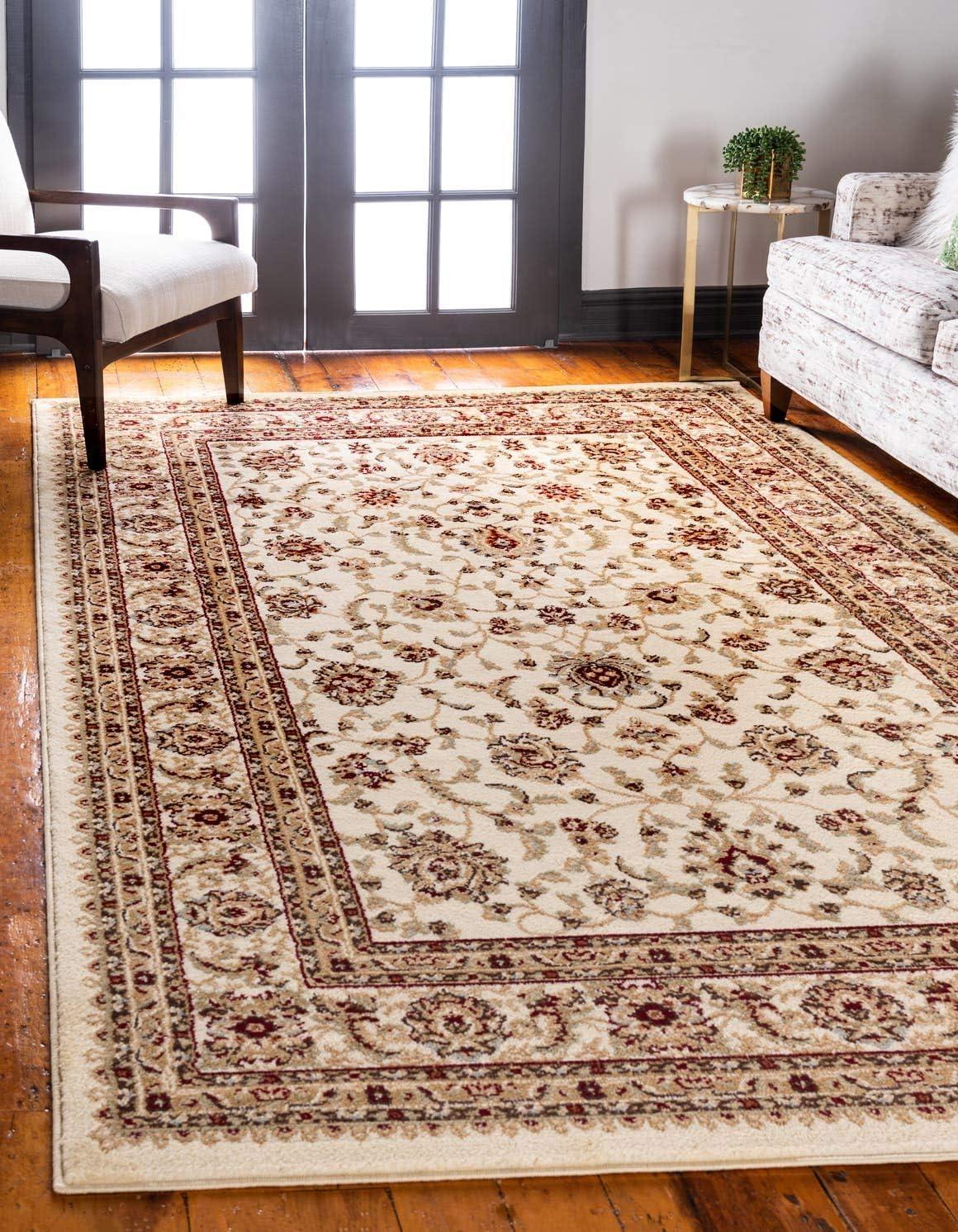 Ivory Floral Rectangular 6' x 9' Synthetic Area Rug